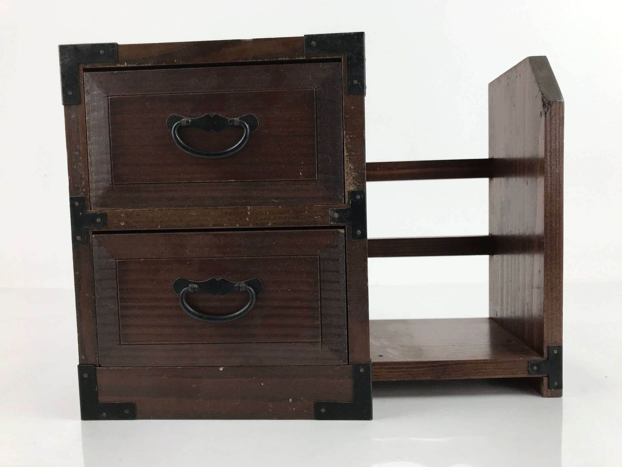 Japanese Wooden Tansu Storage Chest Bookshelf Vtg Trinket Box 2 Drawers T371