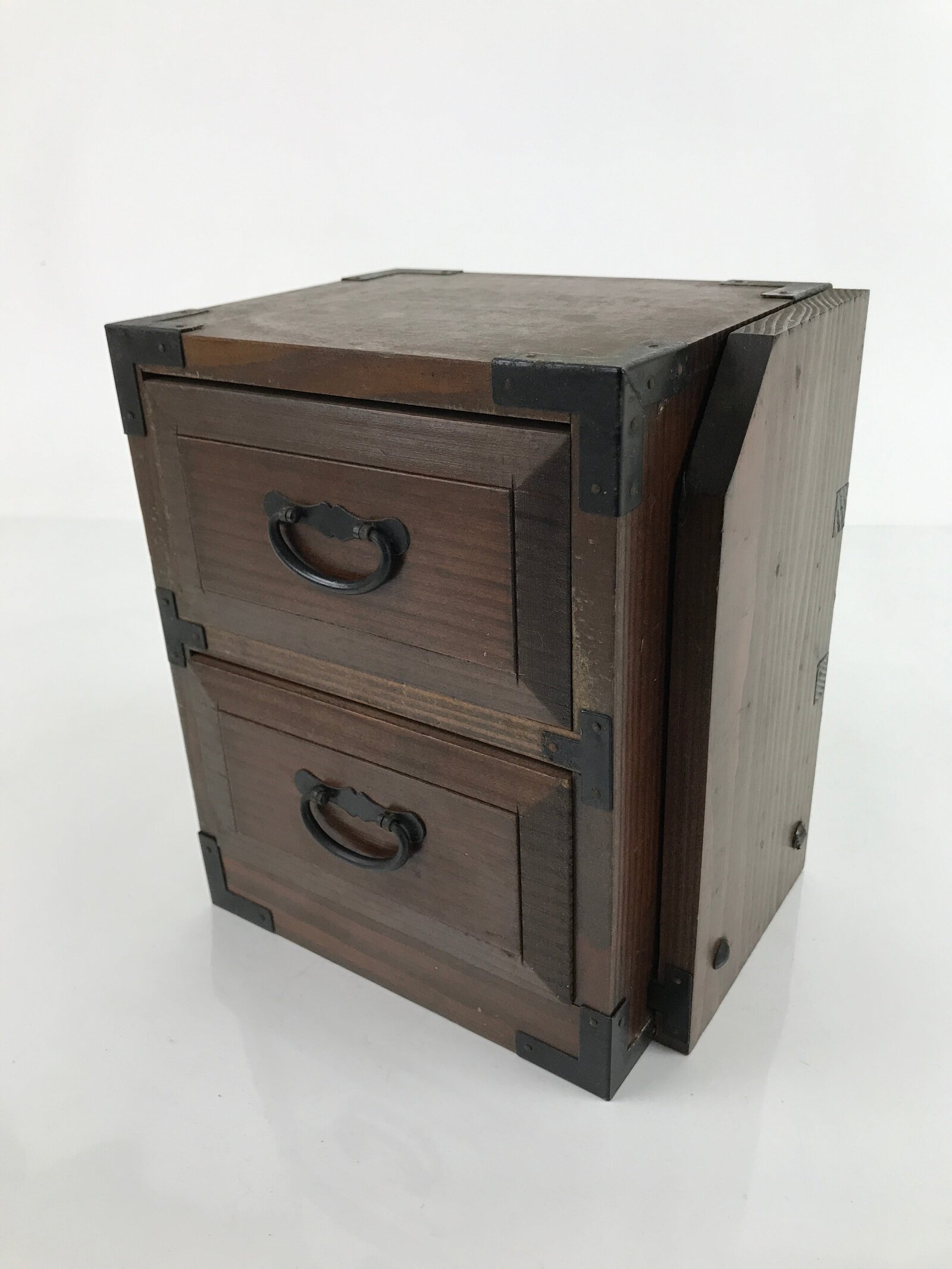 Japanese Wooden Tansu Storage Chest Bookshelf Vtg Trinket Box 2 Drawers T371