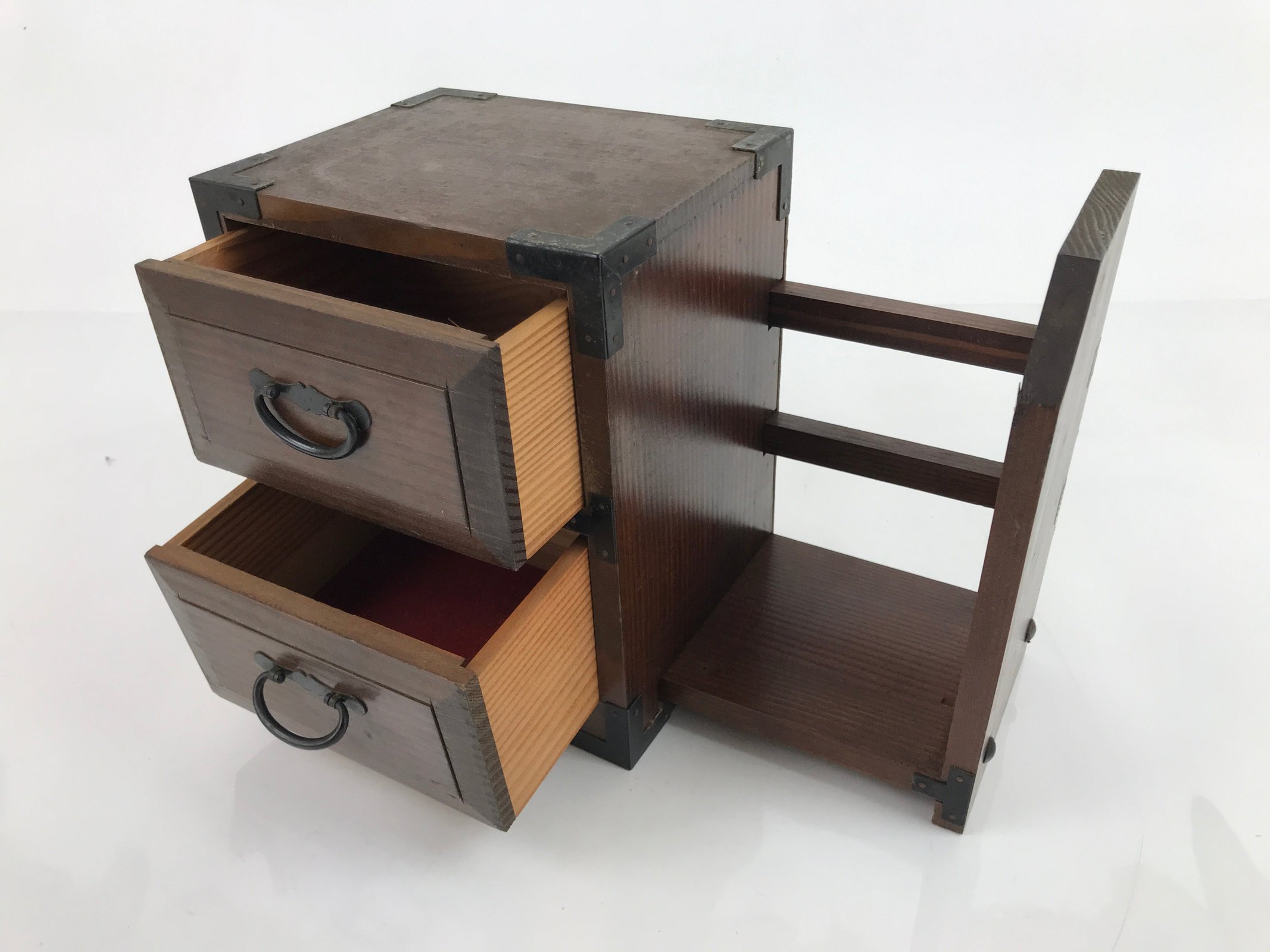 Japanese Wooden Tansu Storage Chest Bookshelf Vtg Trinket Box 2 Drawers T371