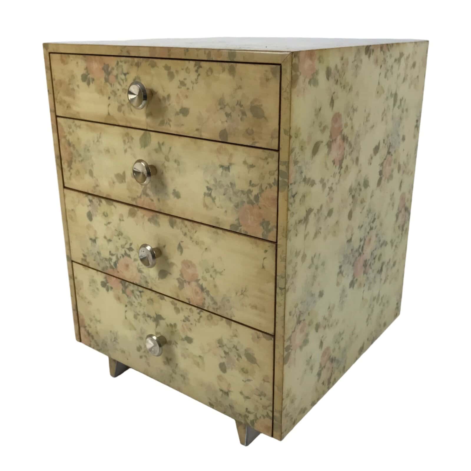 Japanese Wooden Tansu Storage Chest Haribako Vtg Sewing Box 4 Drawer Floral T411