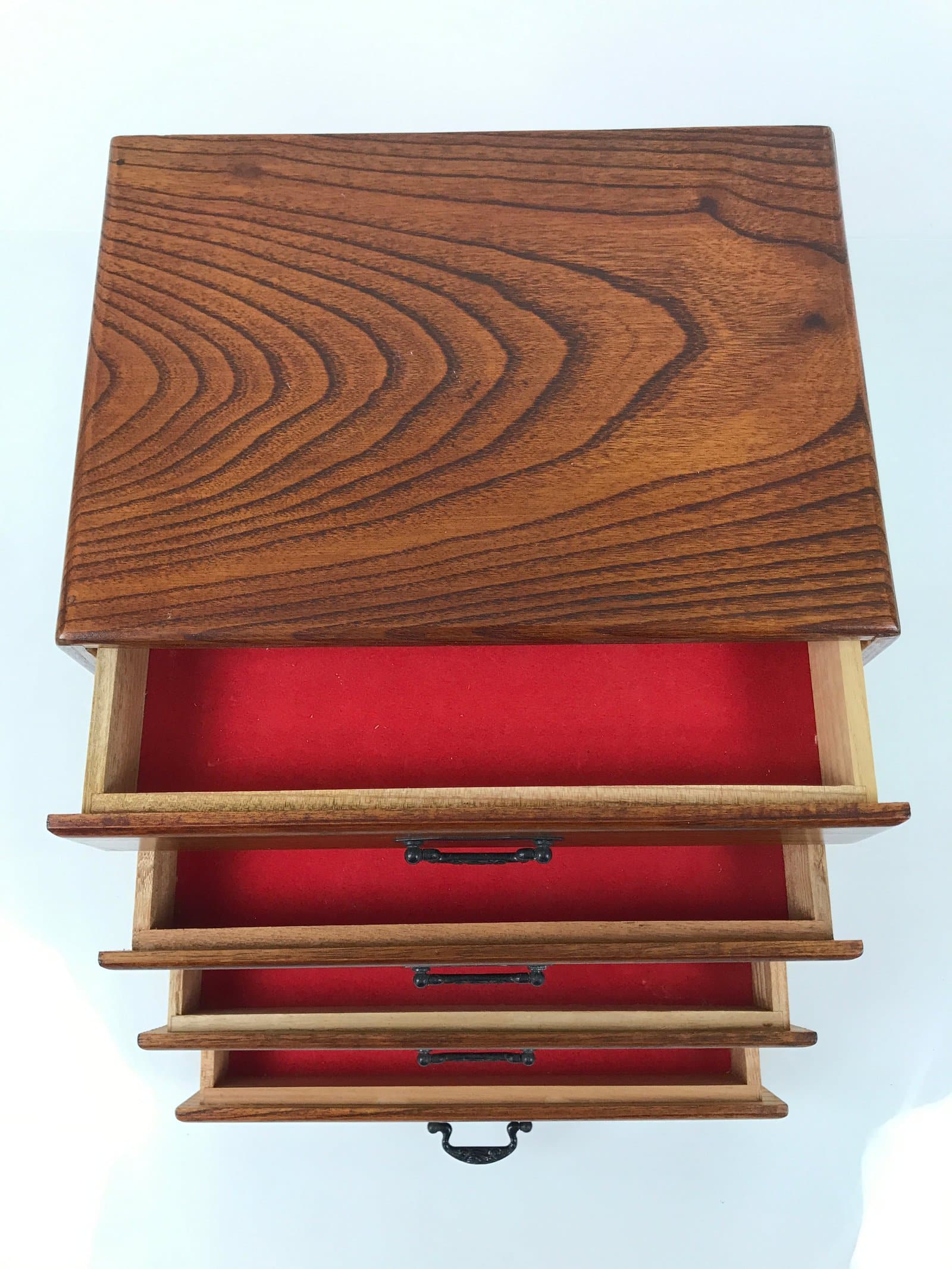 Japanese Wooden Tansu Storage Chest Haribako Vtg Sewing Box 4 Drawers Brown T410