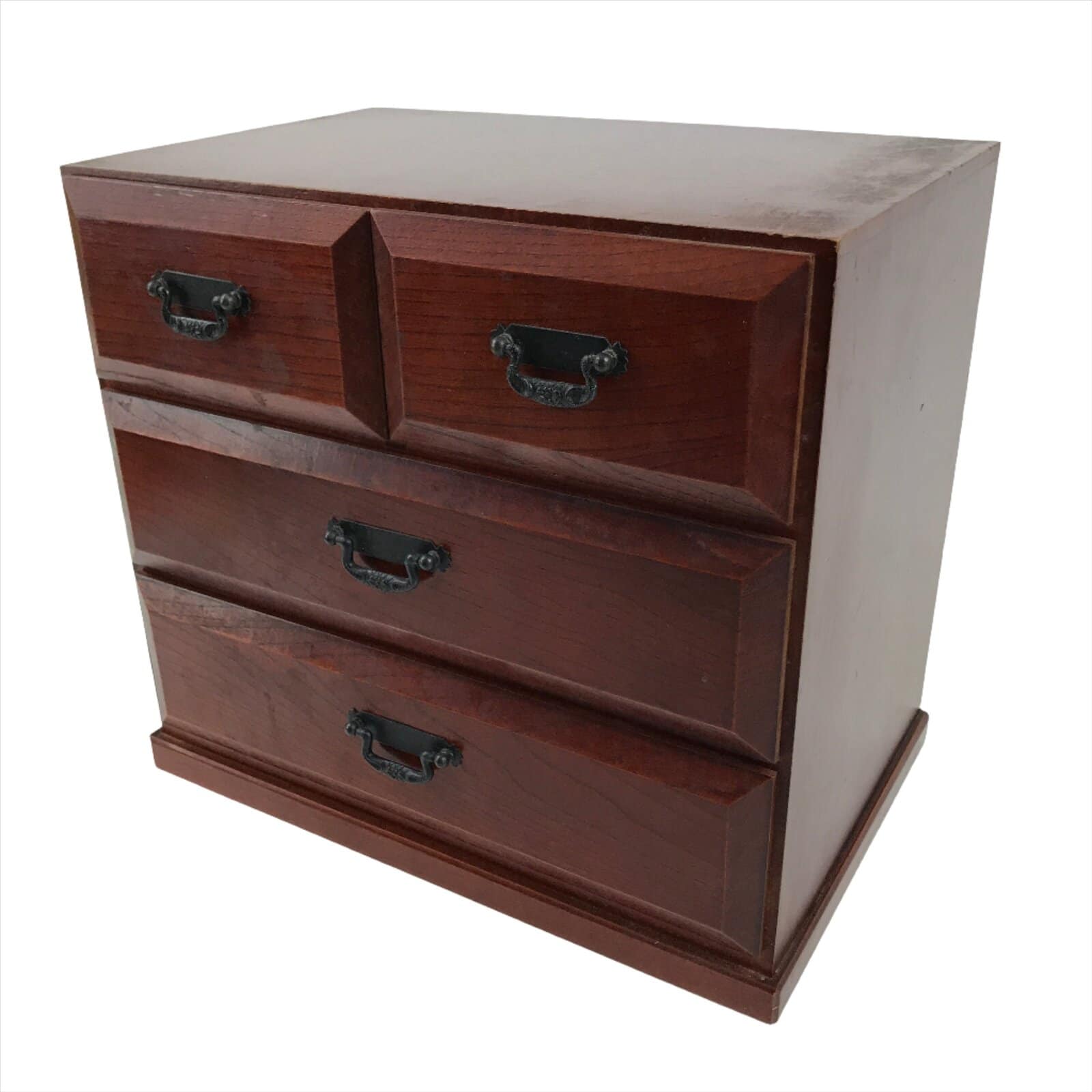 Japanese Wooden Tansu Storage Chest Vtg Haribako 4 Drawers Reddish Brown T380