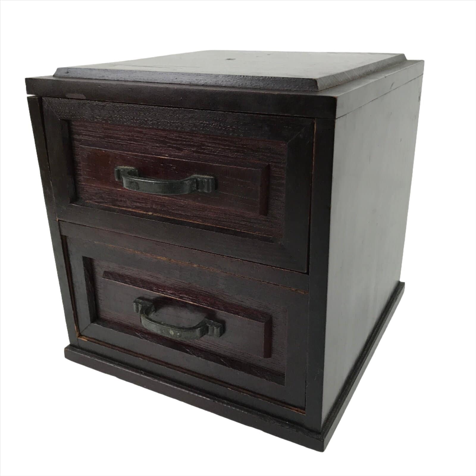 Japanese Wooden Tansu Storage Chest Vtg Haribako Trinket Box 2 Drawers T378