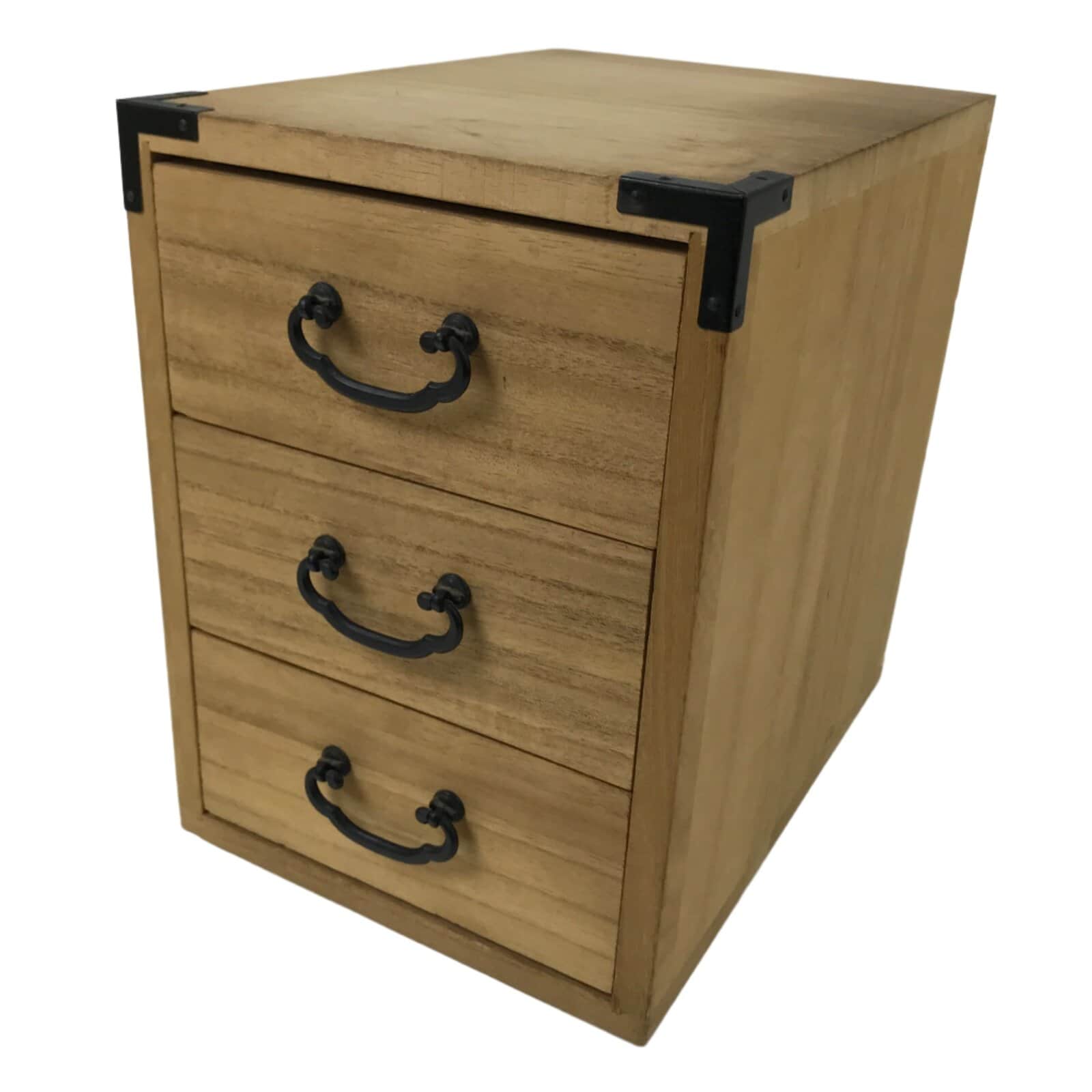 Japanese Wooden Tansu Storage Chest Vtg Haribako Trinket Box 3 Drawer Brown T404