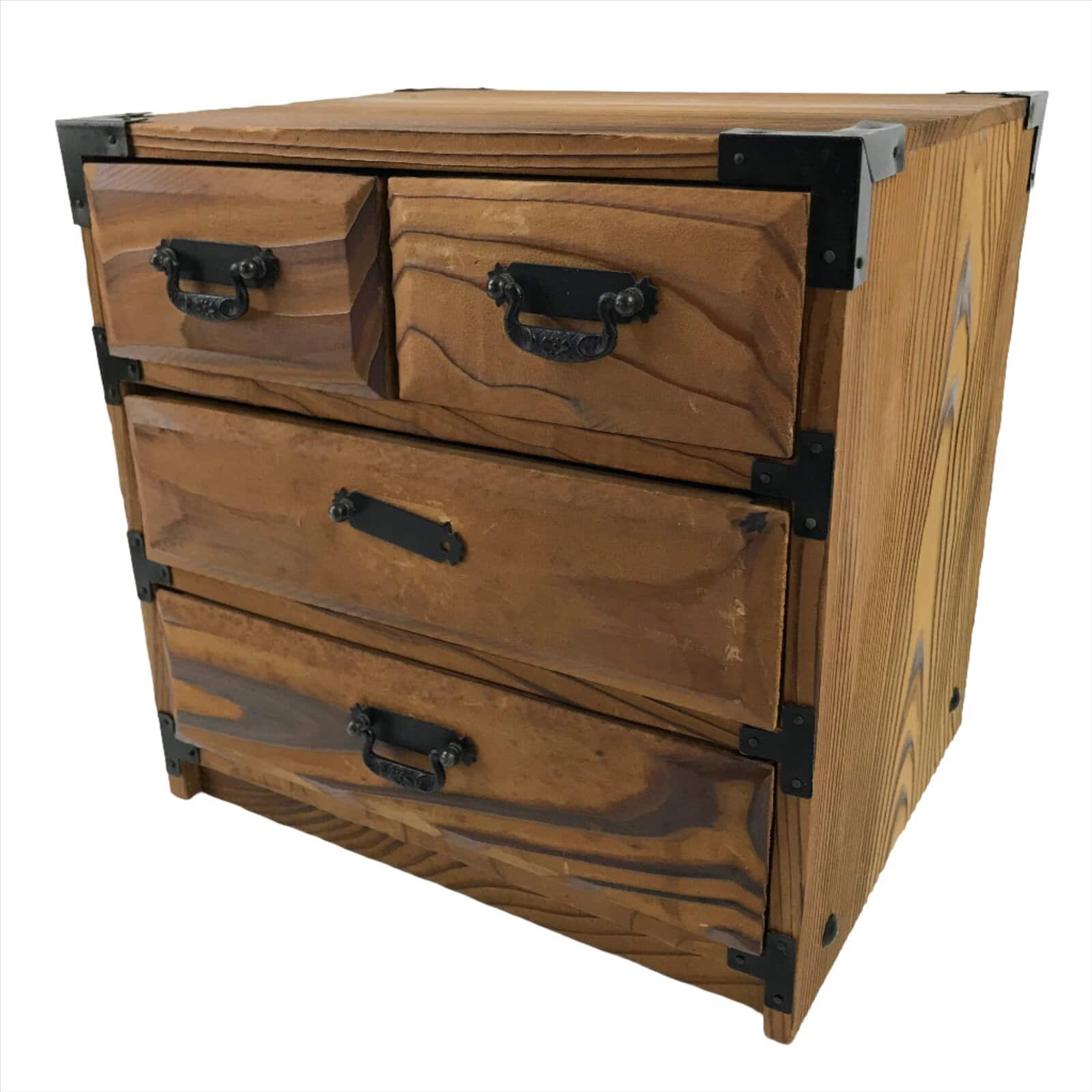 Japanese Wooden Tansu Storage Chest Vtg Haribako Trinket Box 4 Drawers T382