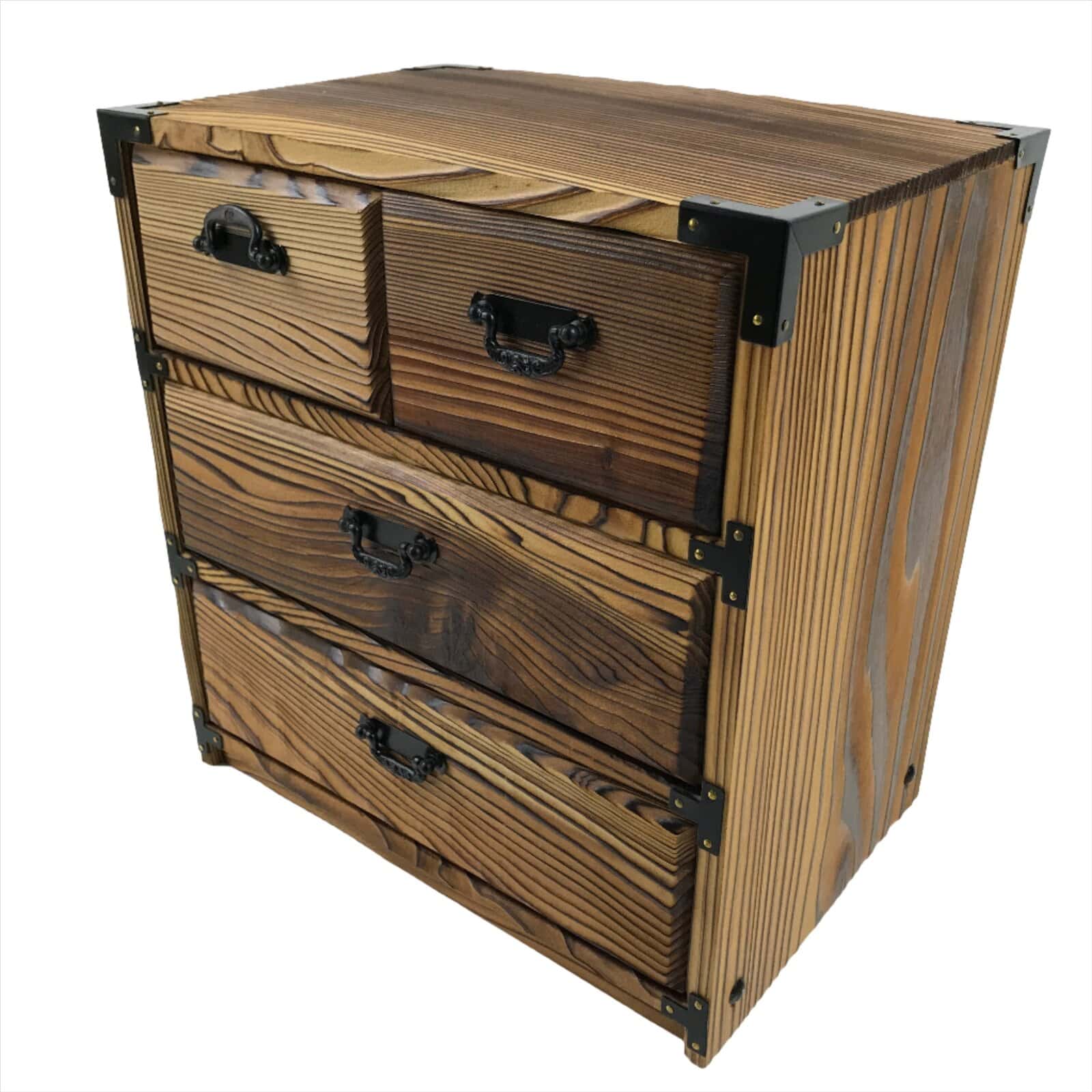 Japanese Wooden Tansu Storage Chest Vtg Haribako Trinket Box 4 Drawers T385