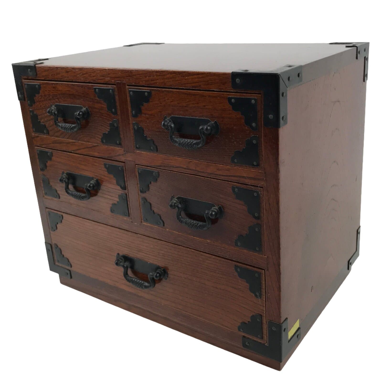 Japanese Wooden Tansu Storage Chest Vtg Haribako Trinket Box 5 Drawers T388