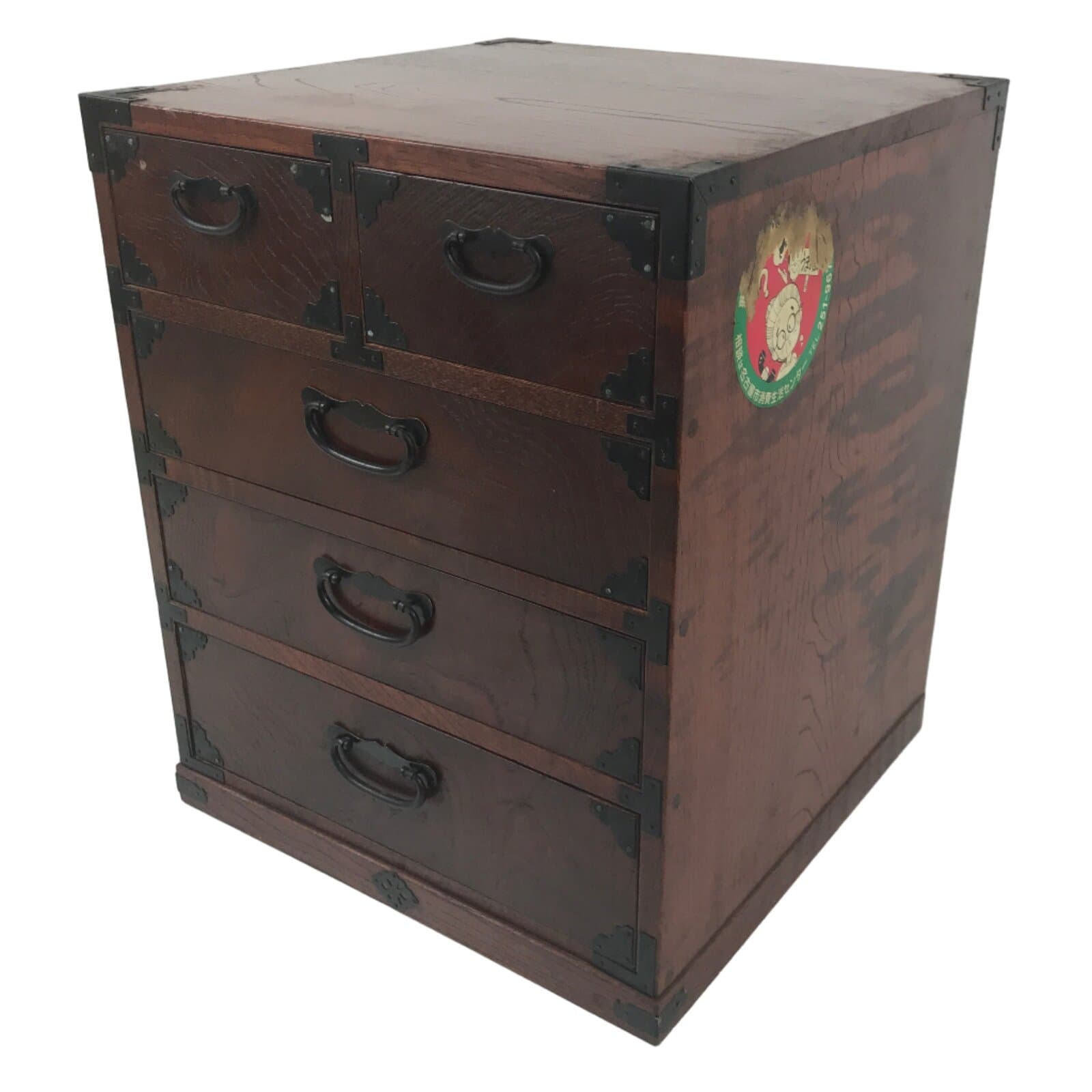 Japanese Wooden Tansu Storage Chest Vtg Haribako Trinket Box 5 Drawers T417