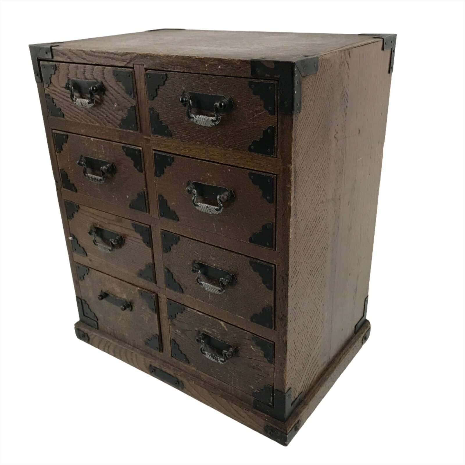 Japanese Wooden Tansu Storage Chest Vtg Haribako Trinket Box 8 Drawers T384