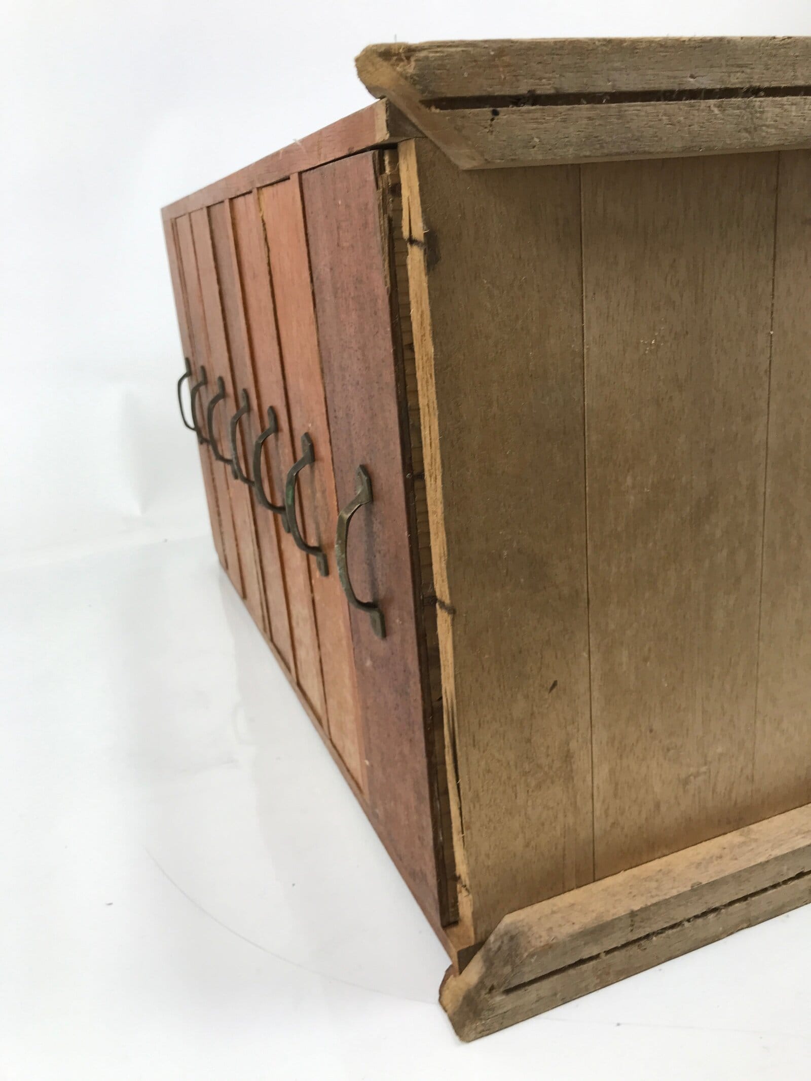 Japanese Wooden Tool Chest Kougubako Vtg Storage Toolbox 7 Drawers Brown T402