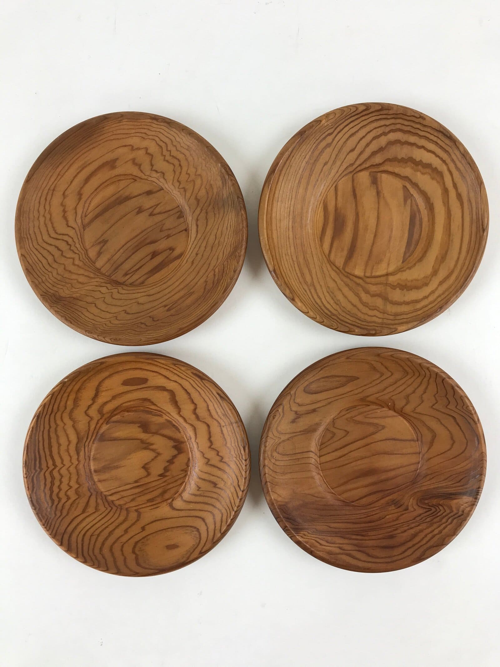 Japanese Wooden Yakusugi Drink Saucer 5pc Set Vtg Chataku Coaster Round UR937