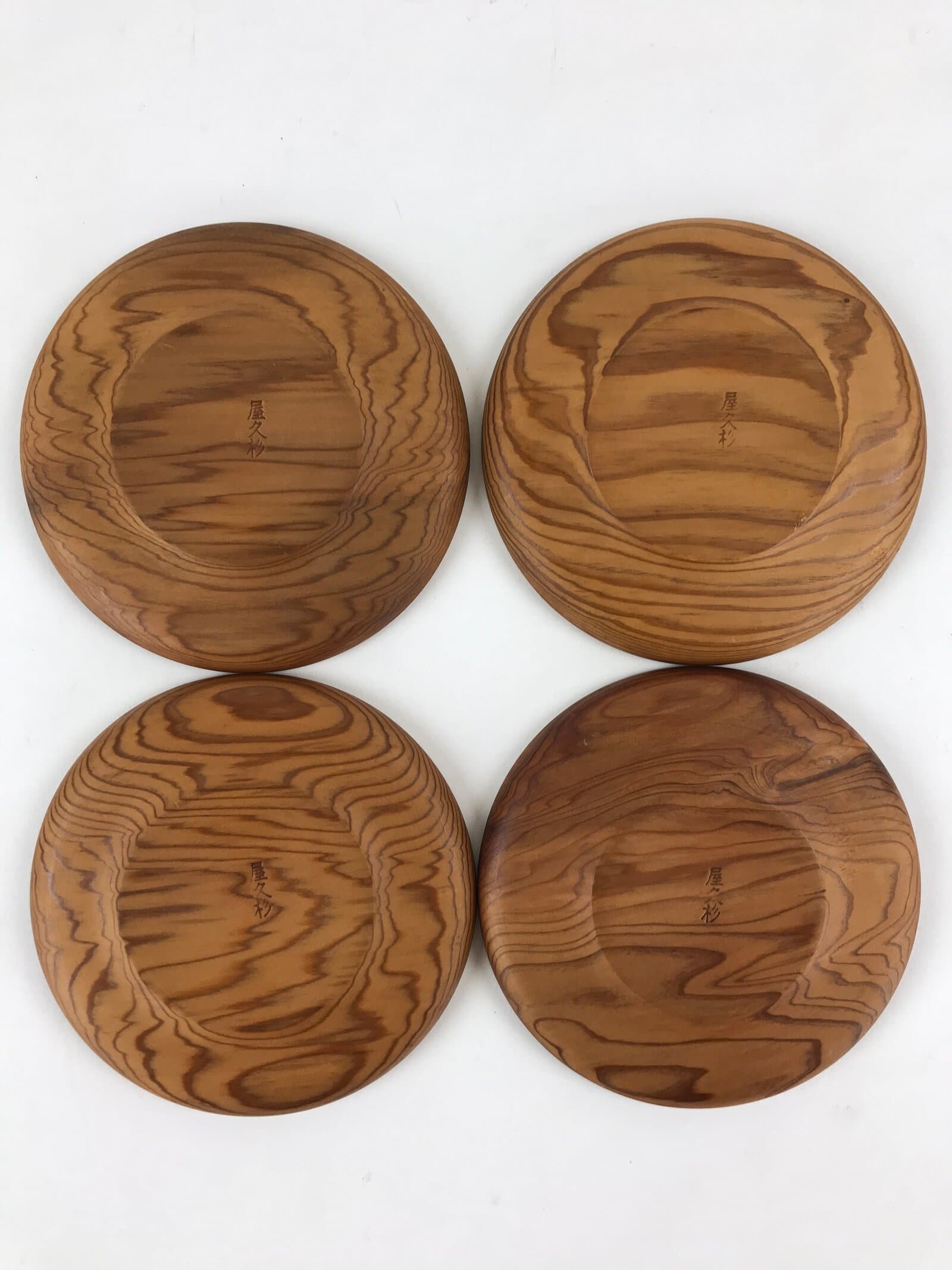 Japanese Wooden Yakusugi Drink Saucer 5pc Set Vtg Chataku Coaster Round UR937