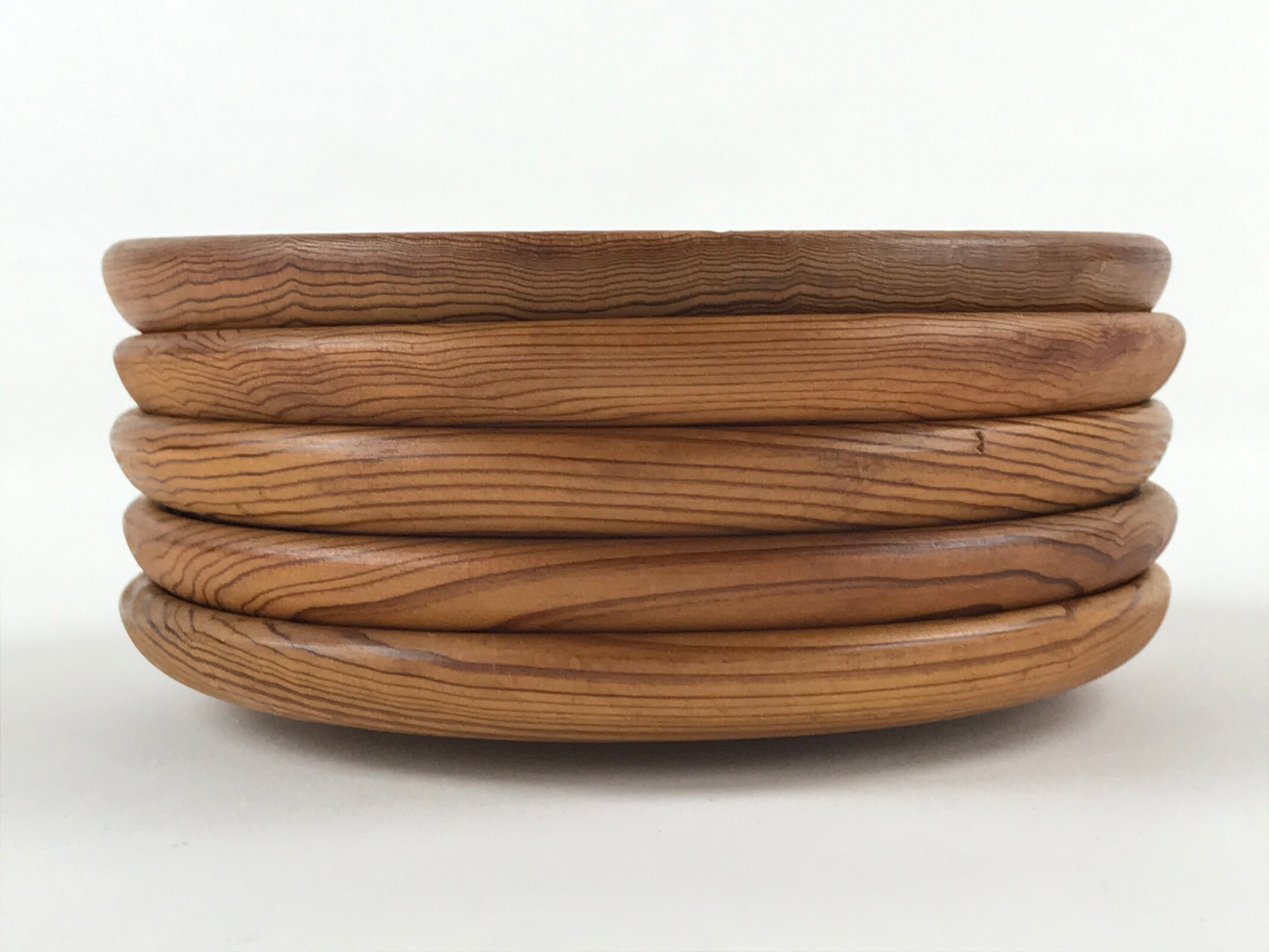 Japanese Wooden Yakusugi Drink Saucer 5pc Set Vtg Chataku Coaster Round UR937