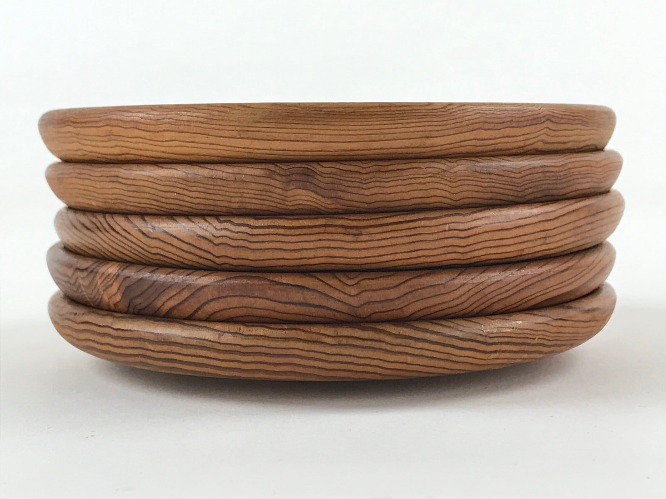 Japanese Wooden Yakusugi Drink Saucer 5pc Set Vtg Chataku Coaster Round UR937