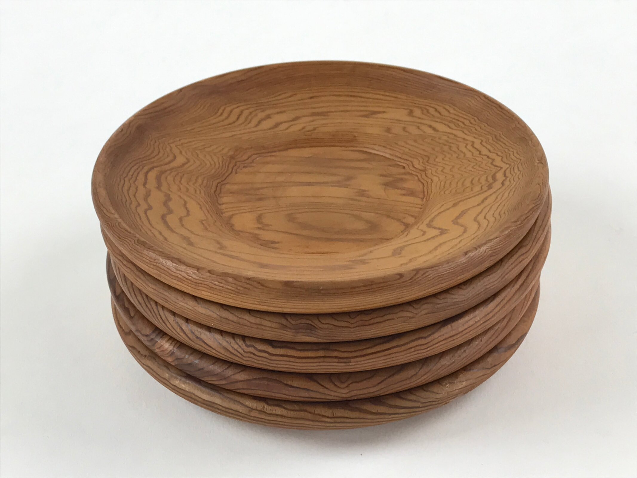 Japanese Wooden Yakusugi Drink Saucer 5pc Set Vtg Chataku Coaster Round UR937