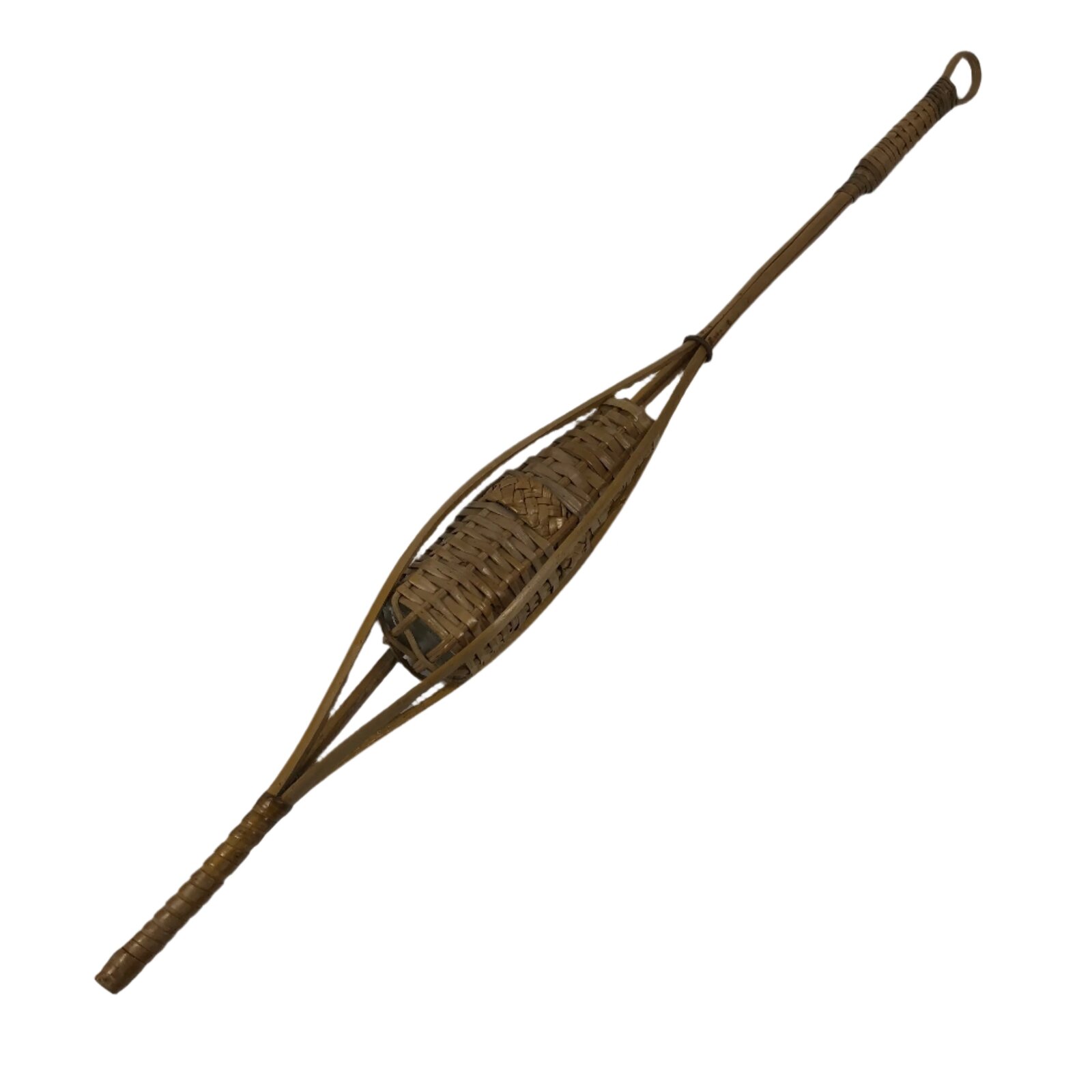 Japanese Woven Bamboo Glass Bottle Hanging Flower Vase Vtg Ikebana Kabin FK169