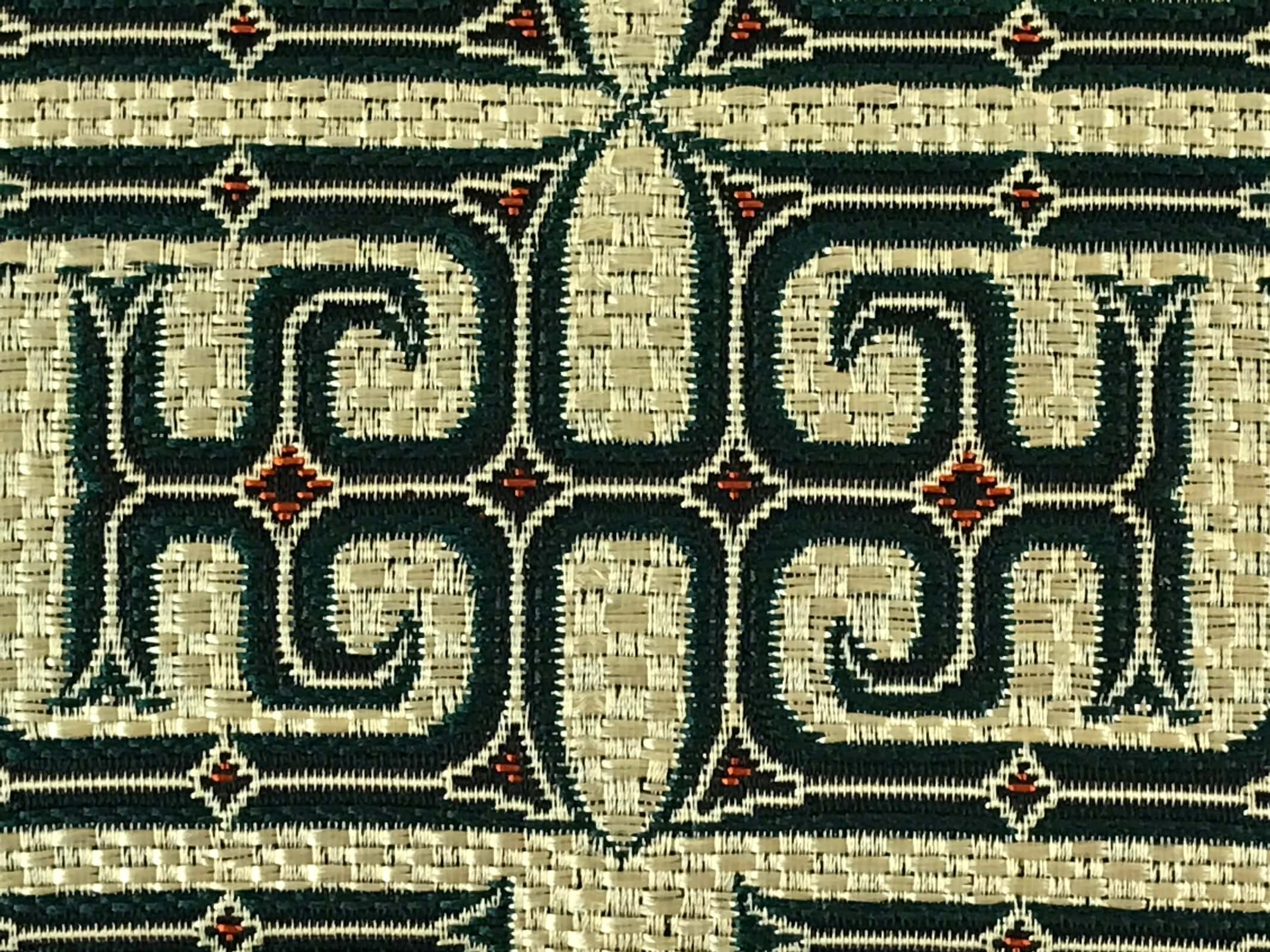 Japanese Woven Silk Wallet Vtg Ainu Pattern Gamaguchi Clasp Green Gold KB73