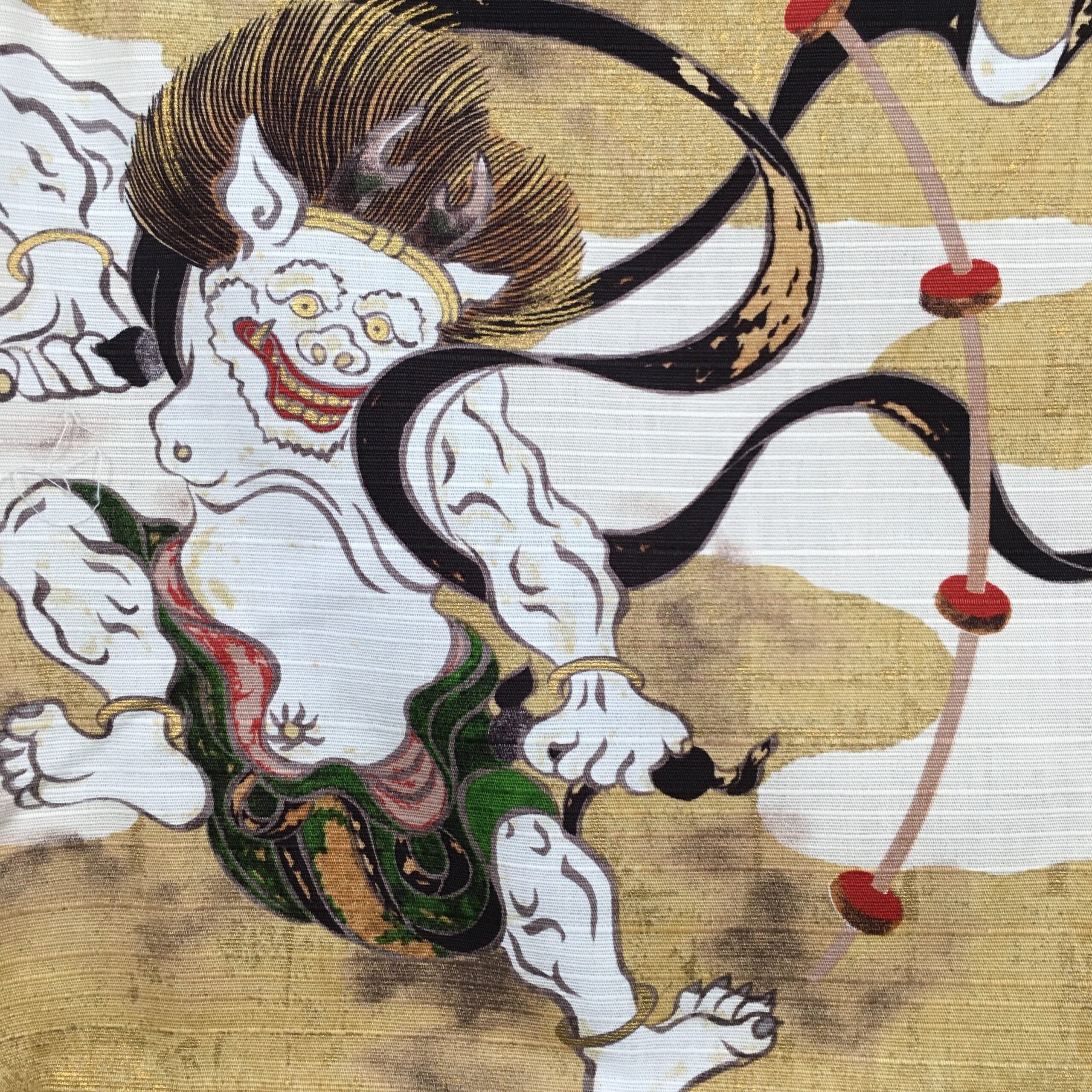 Japanese Wrap Cloth Furoshiki Fabric Cotton Demons Gold Green FU128