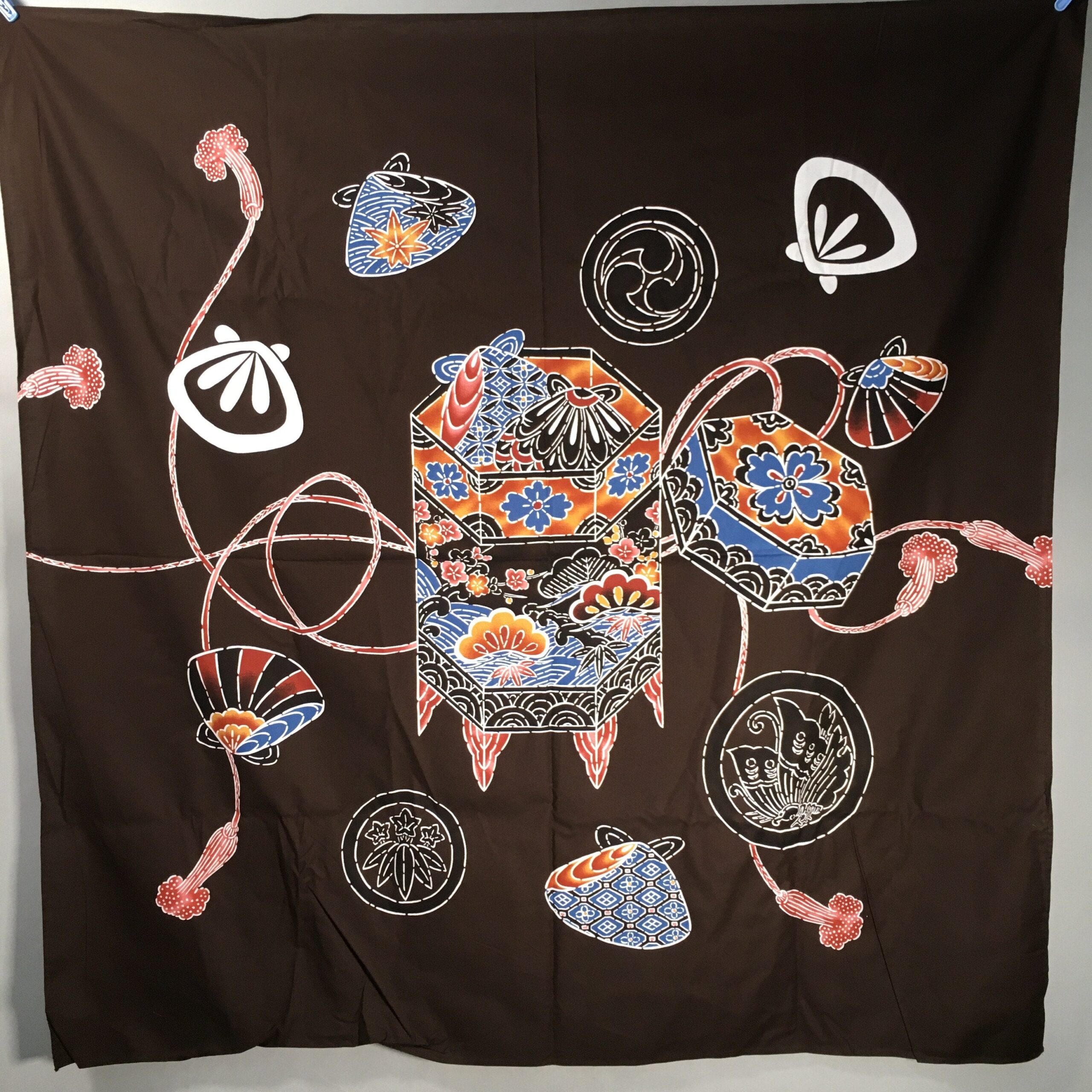 Japanese Wrap Cloth Furoshiki Fabric Cotton Flower Print Brown Blue FU185