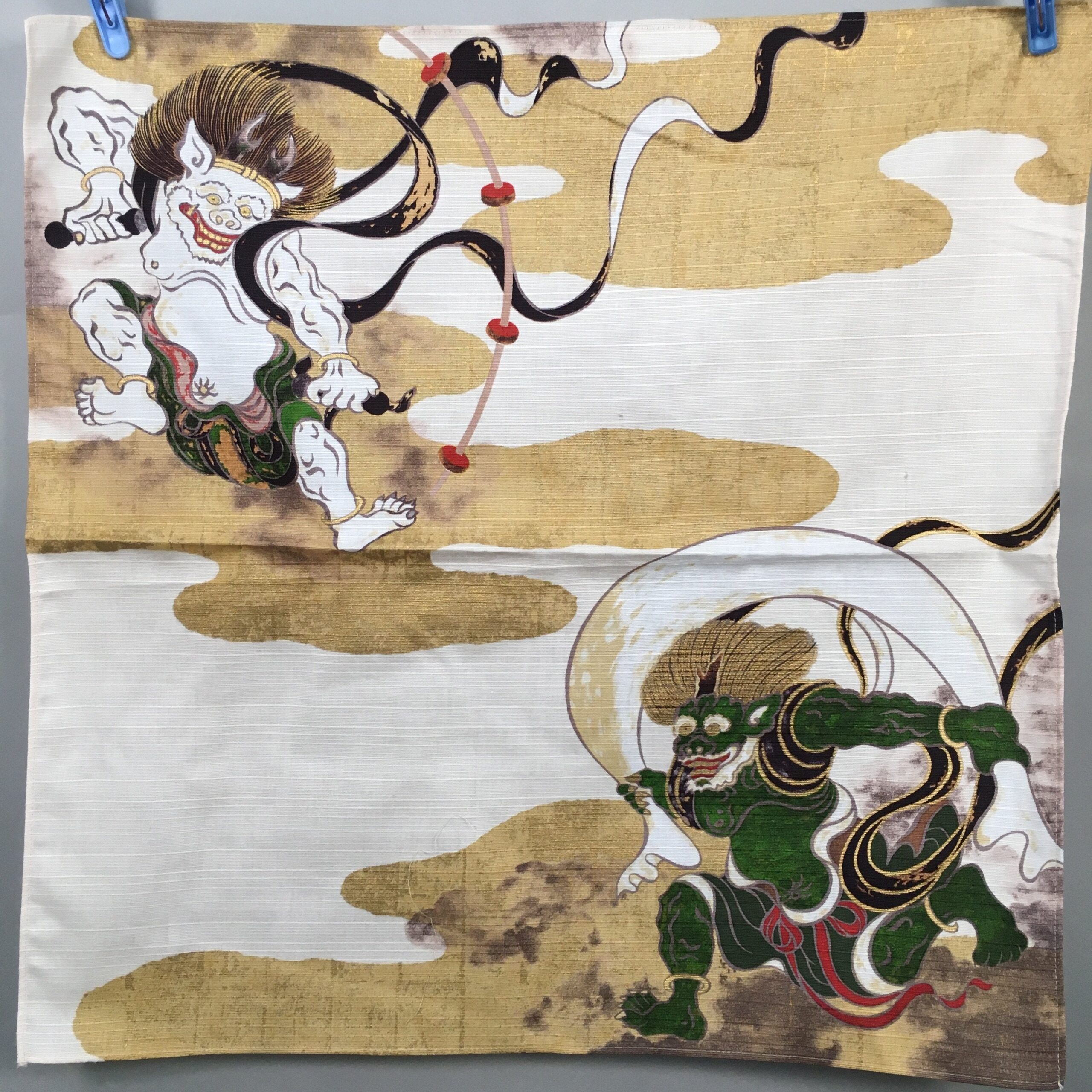 Japanese Wrap Cloth Furoshiki Fabric Textile Cotton Demons Gold Green FU123
