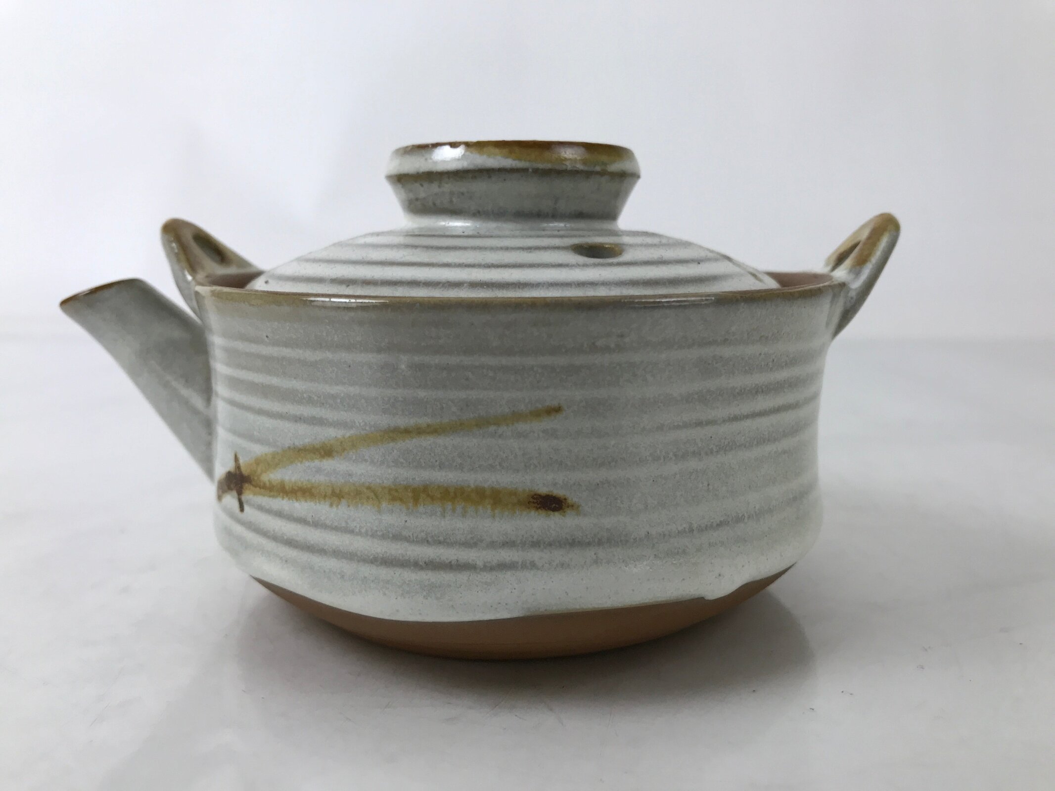 Japanese Yokkaichi Banko Ware Ceramic Lidded Teapot Vtg Donabe Beige Brown Y280