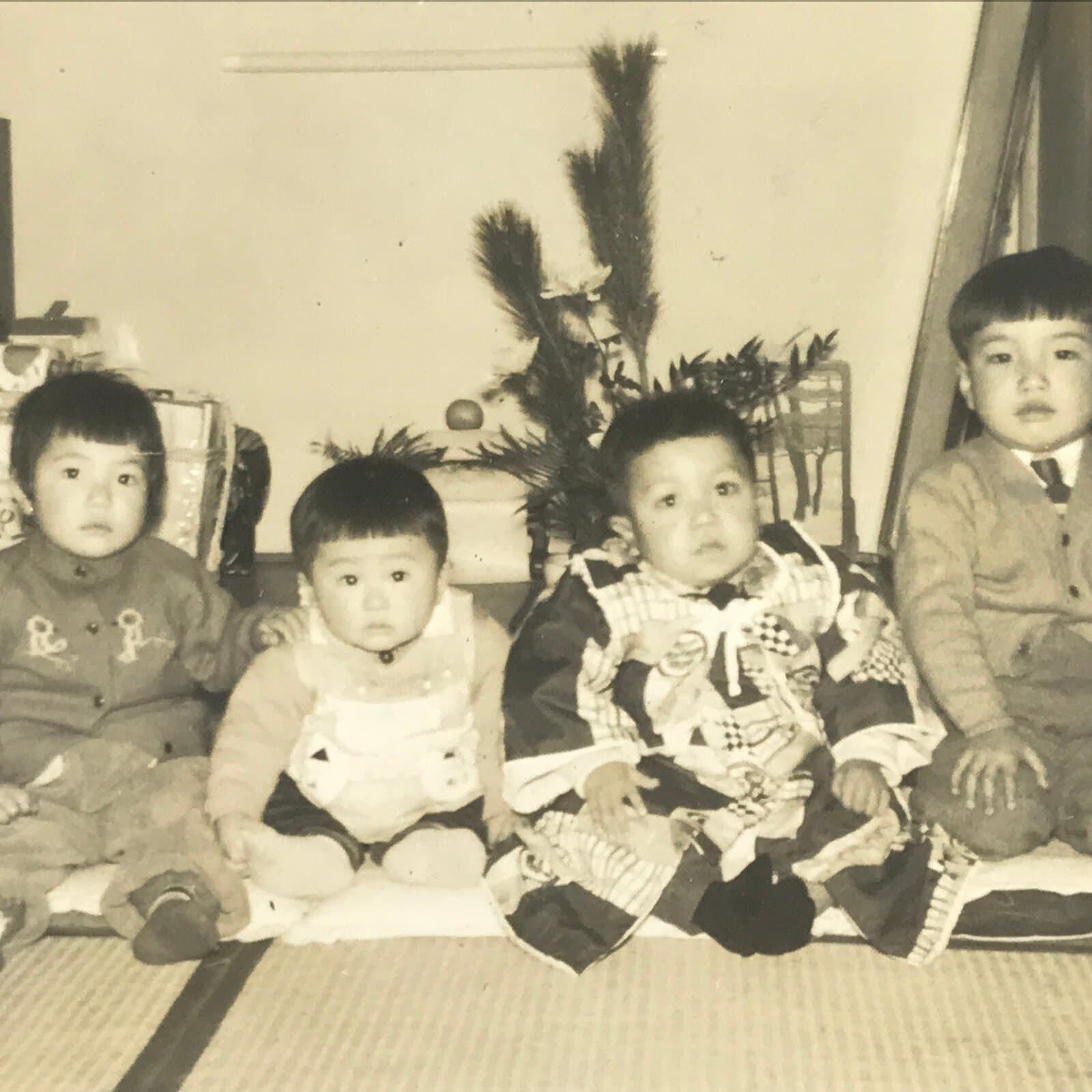 Japanese Young Children Posed Photograph Vtg New Years Day Black White PH179