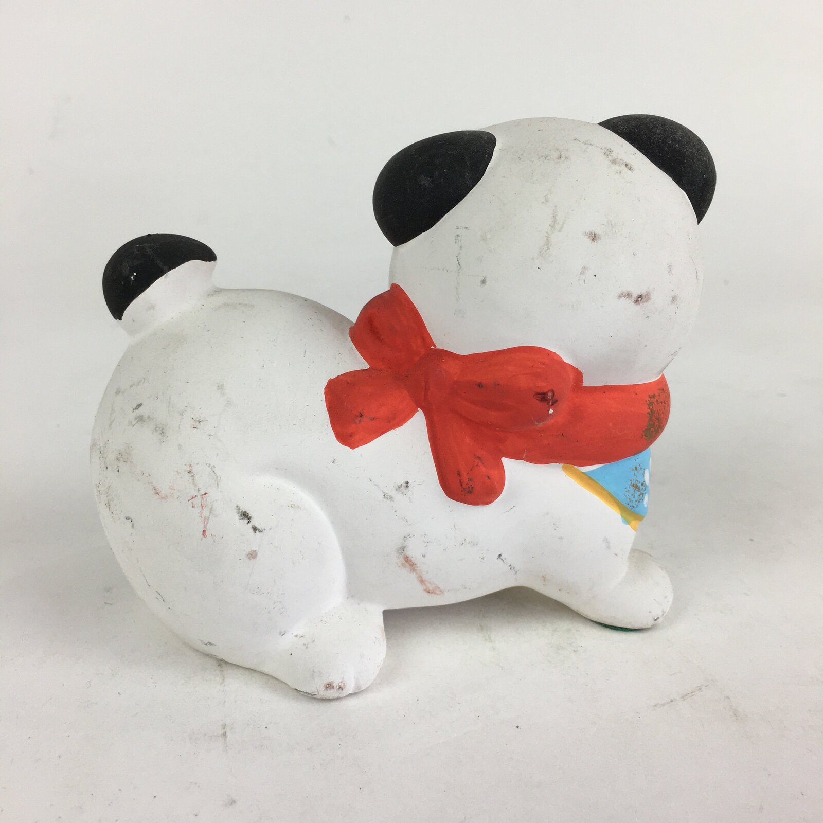 Japanese Zodiac Dog Statue Vtg Lucky Charm White Plaster Figurine BD790