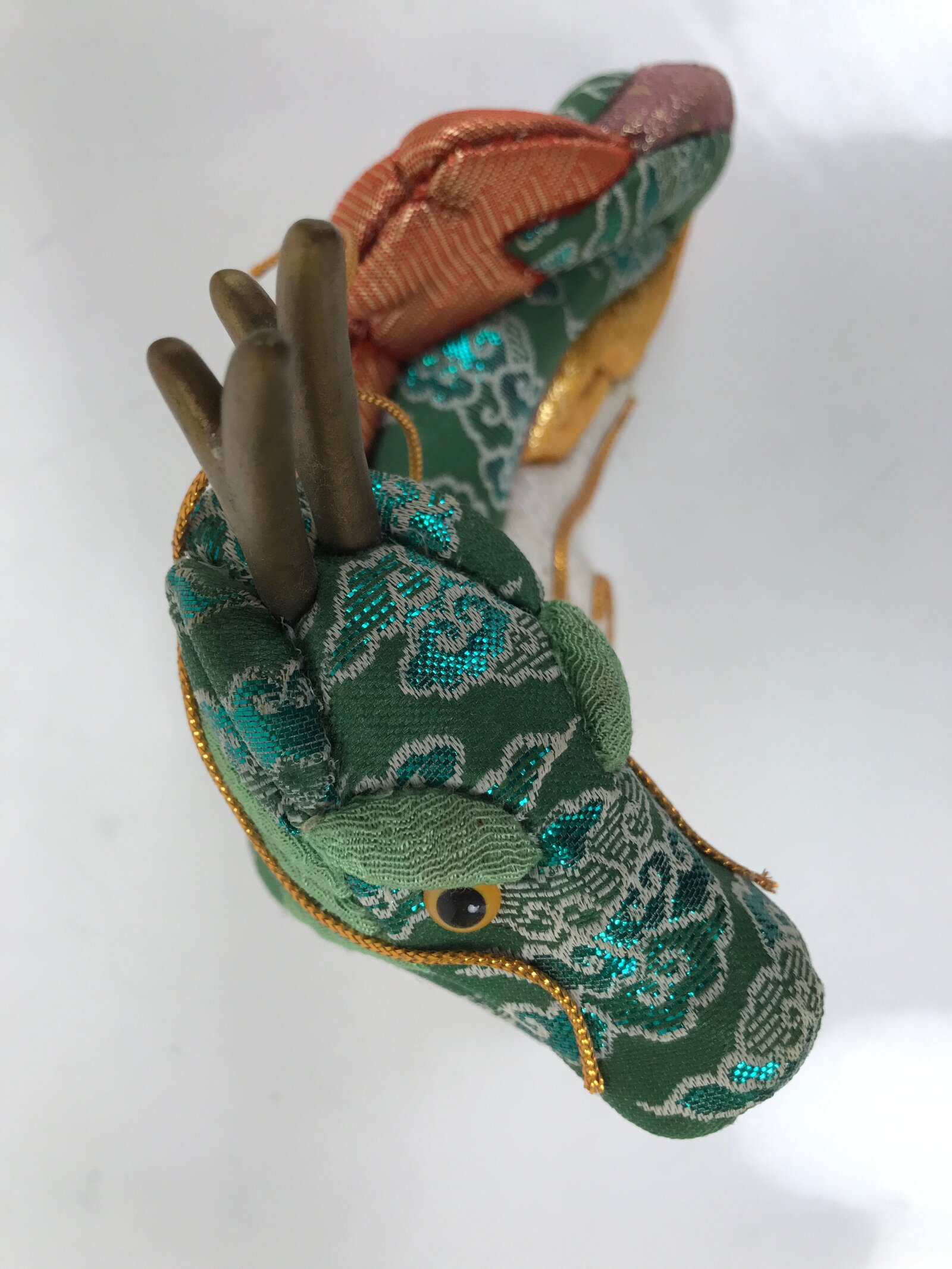 Japanese Zodiac Fabric Dragon Doll Vtg Kimekomi Ningyo Animal Green Gold Rice ST