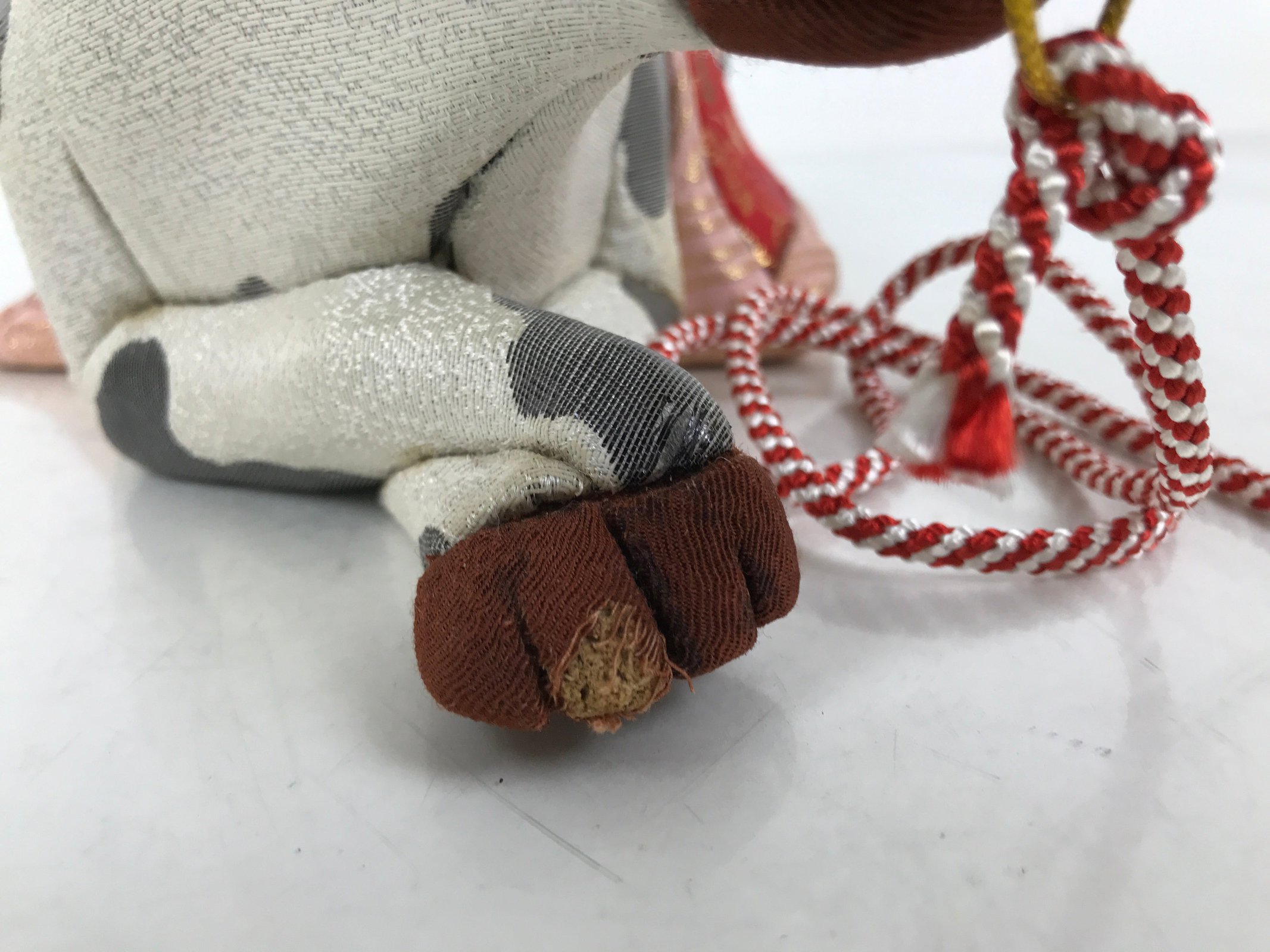 Japanese Zodiac Fabric Ox Doll Vtg Kimekomi Ningyo Animal Rice Barrel White ST26