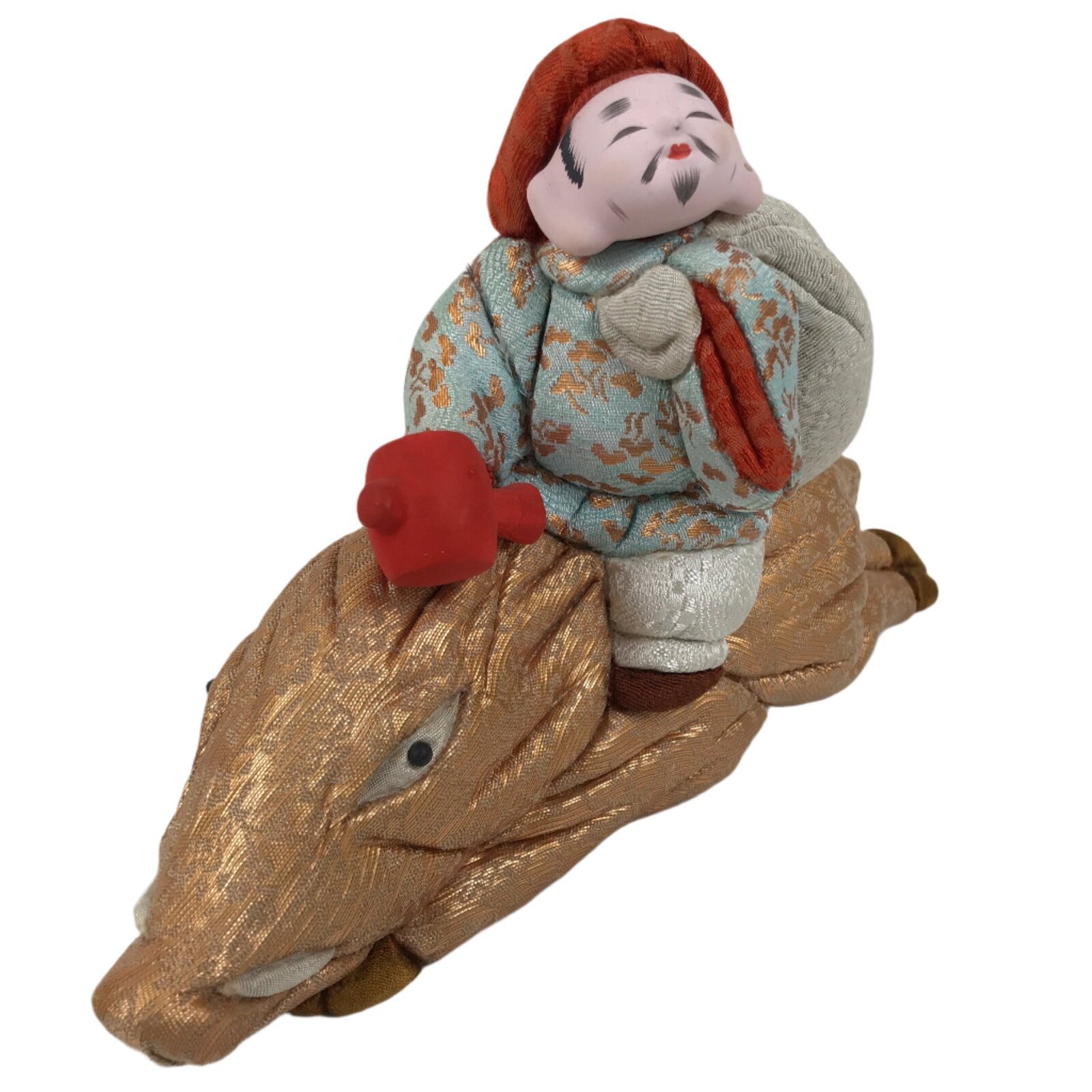 Japanese Zodiac Silk Fabric Boar Doll Vtg Kimekomi Ningyo Animal Daikokuten ST36