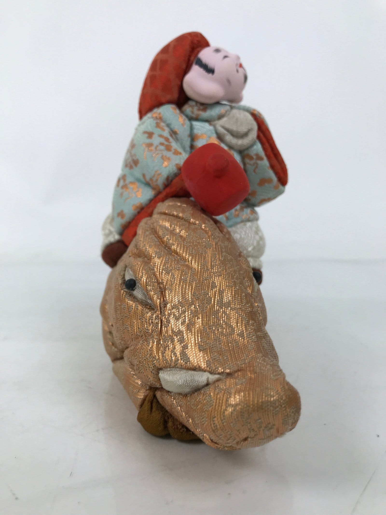 Japanese Zodiac Silk Fabric Boar Doll Vtg Kimekomi Ningyo Animal Daikokuten ST36