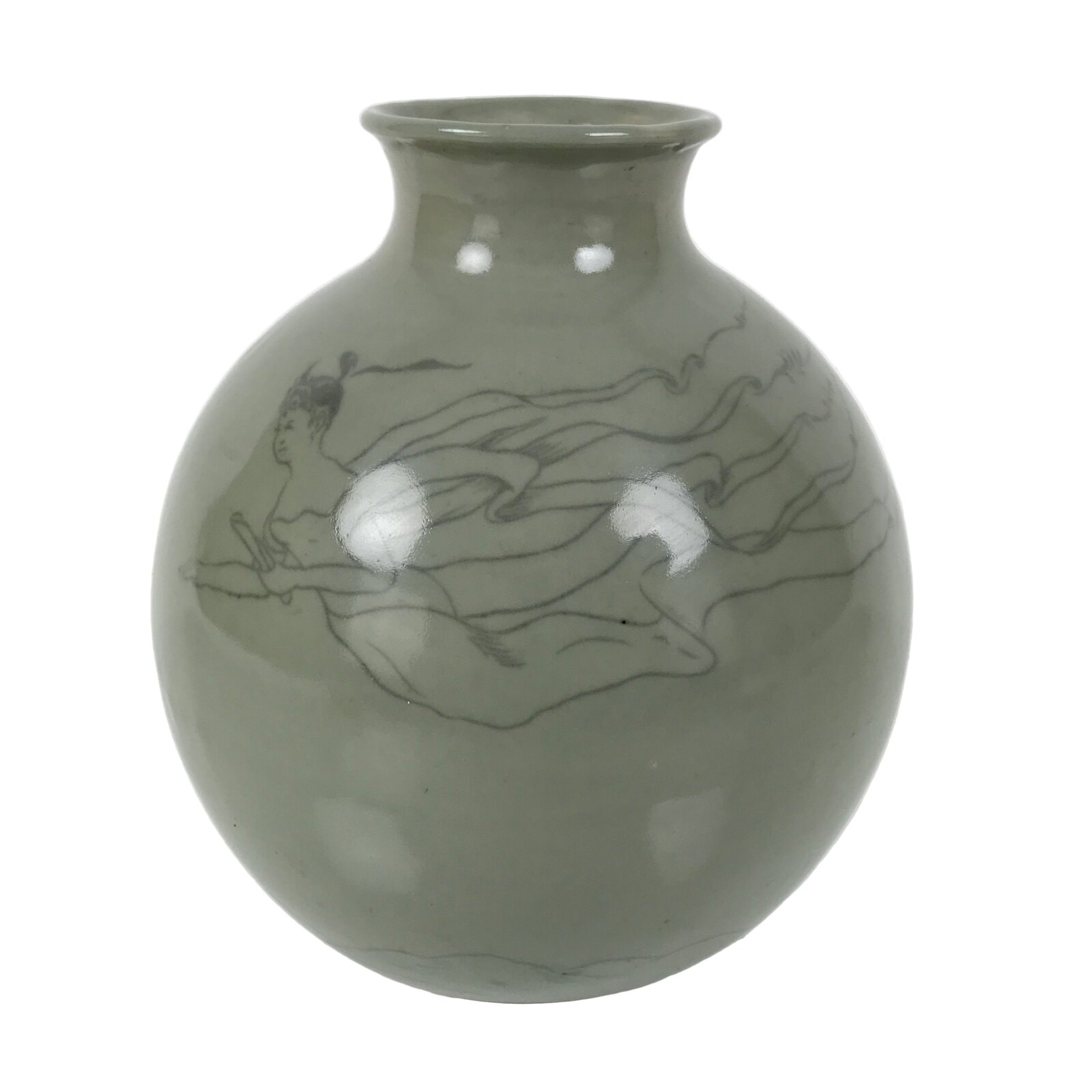 Korean Porcelain Flower Vase Ikebana Kabin Celadon Green Celastial Maiden FK210