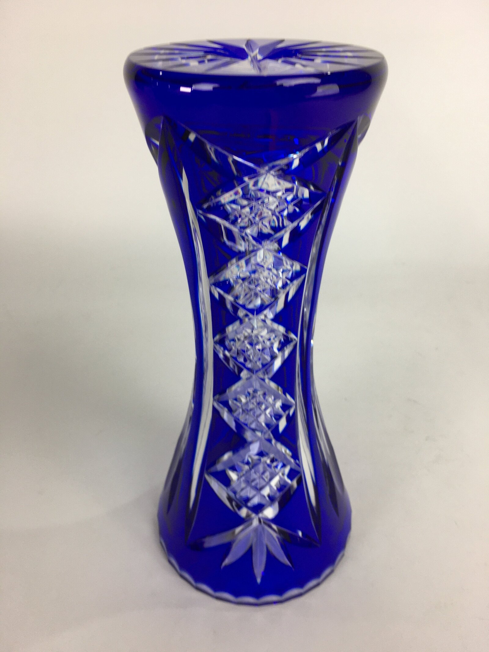 Polish Crystal Glass Flower Vase Kabin POLONIA Vtg Blue Kiriko Glass Ikebana FV9