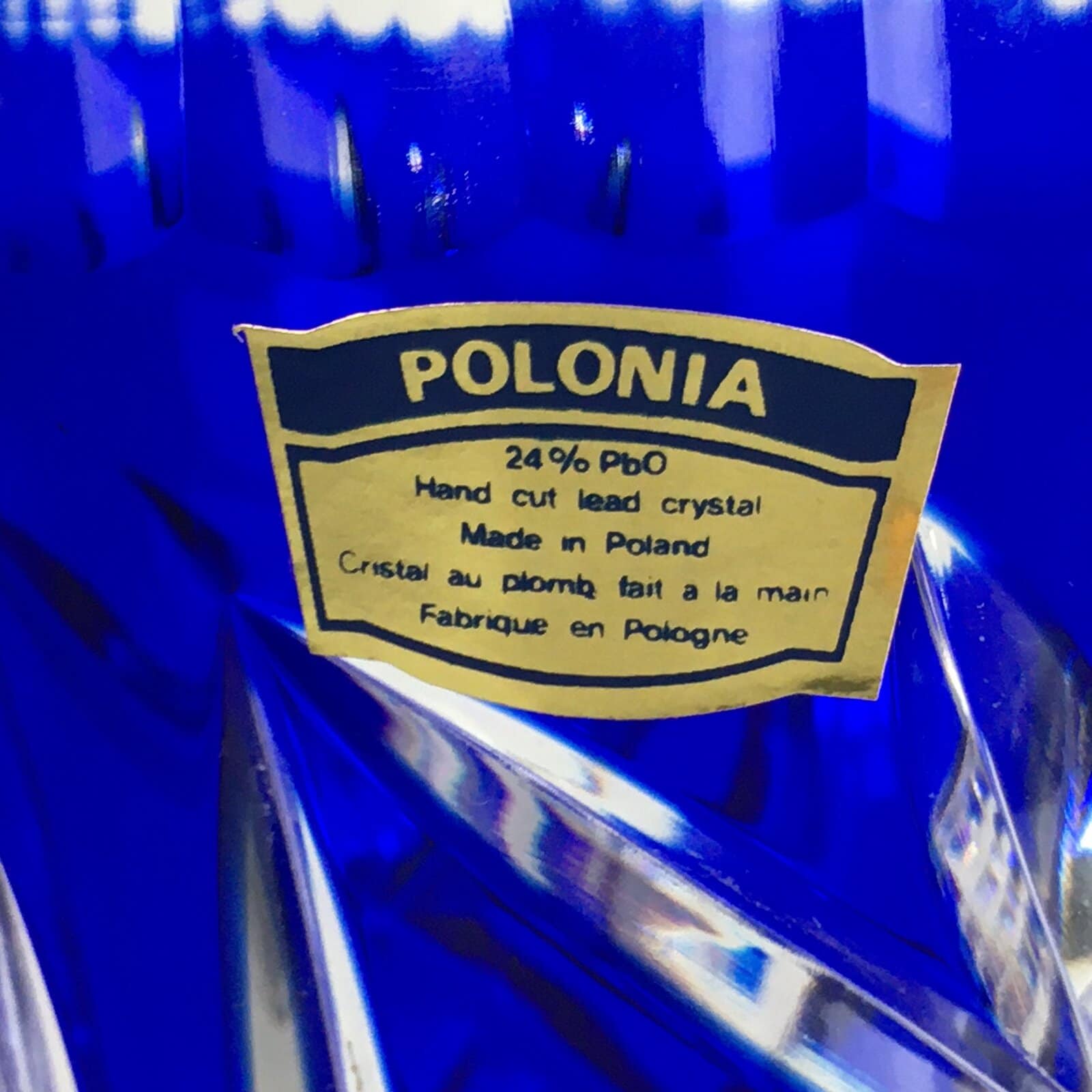 Polish Crystal Glass Flower Vase Kabin POLONIA Vtg Blue Kiriko Glass Ikebana FV9