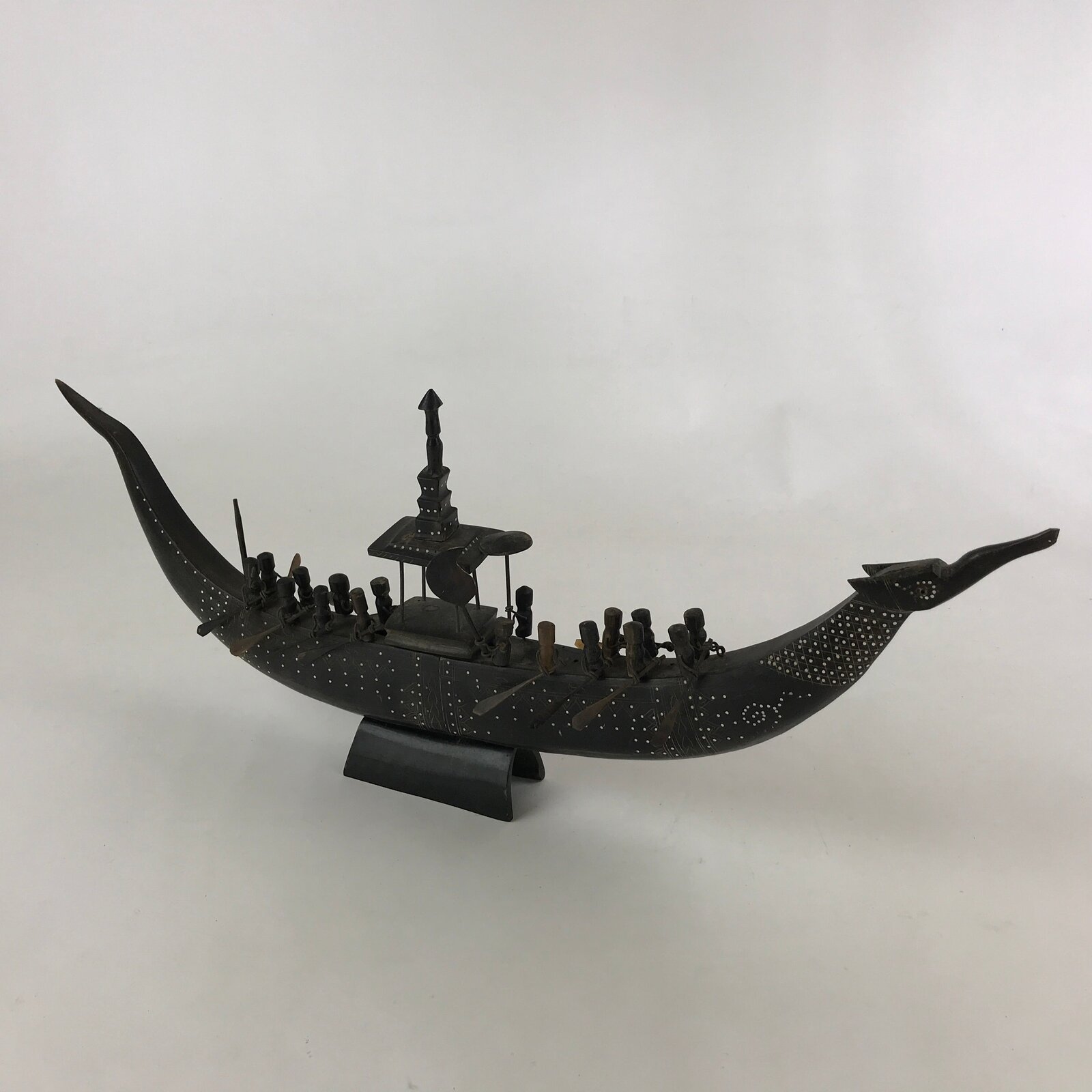 South East Asian Carved Wooden Boat Figure Vtg Ship Canoe Decoration Black BD925