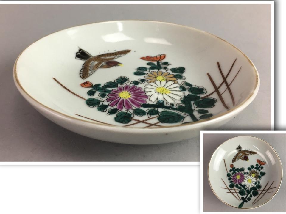 Vtg Japanese Porcelain Plate Chrysanthemum Sparrow Flower Bird Hand painted PT49