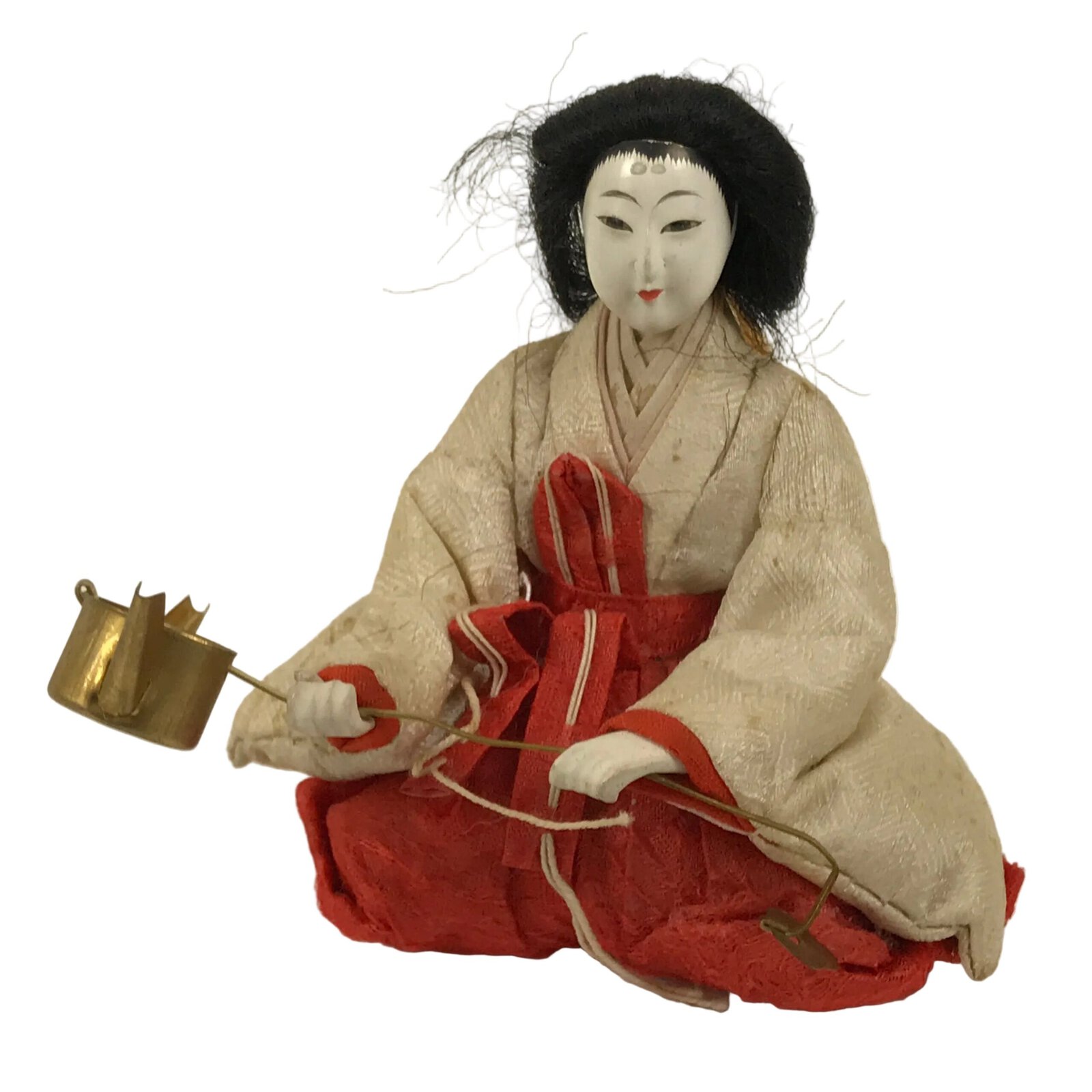 Antique Japanese Hina Doll Ningyo Court Lady Girls Day Ohinasama Silk Wood ID672