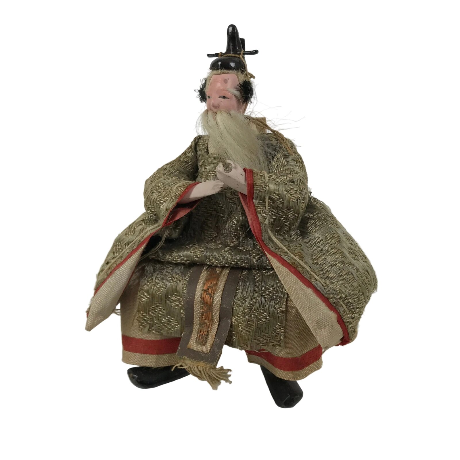 Antique Japanese Hina Doll Ningyo Old Guard Girls Day Ohinasama Silk Wood ID667