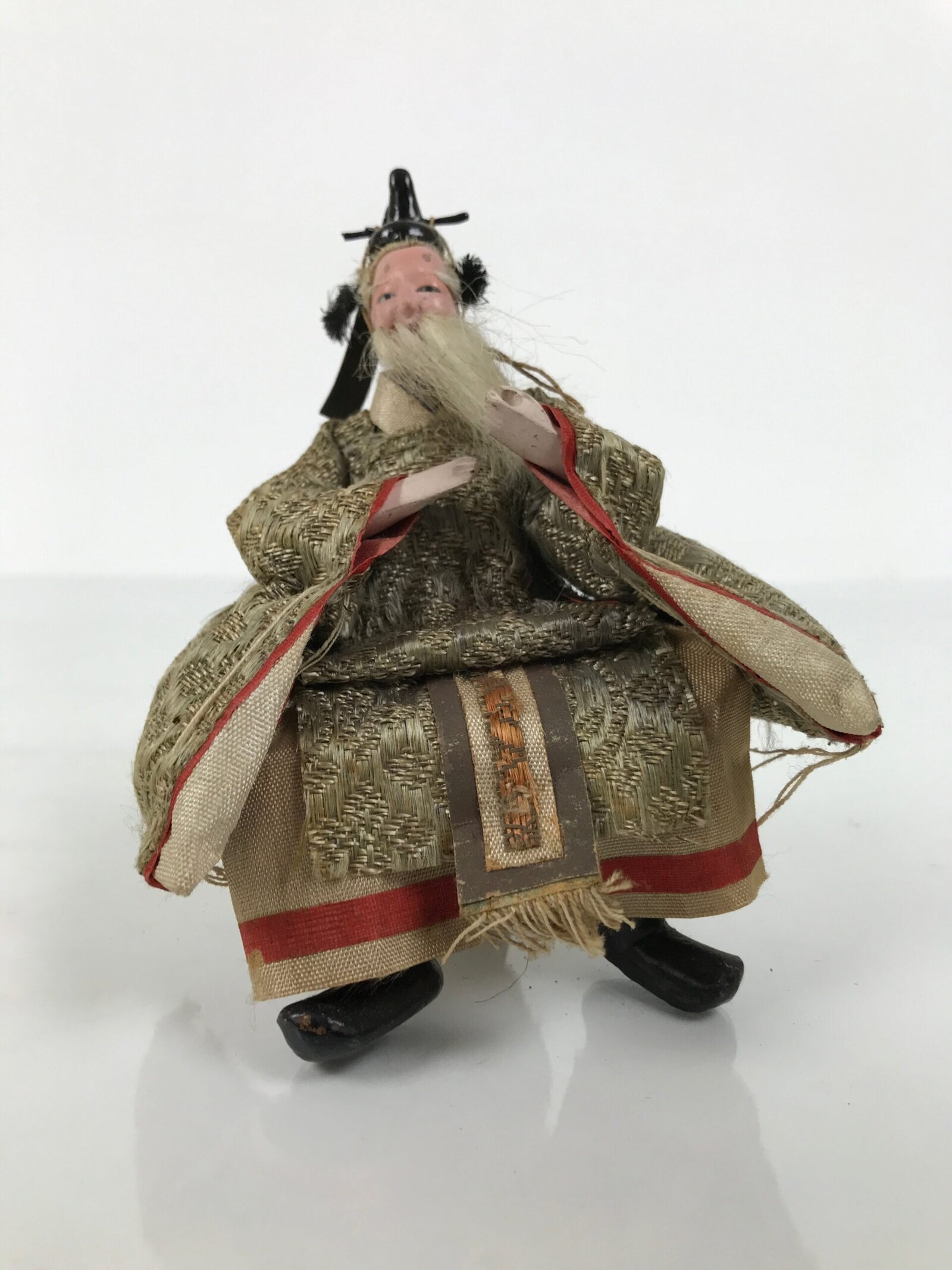 Antique Japanese Hina Doll Ningyo Old Guard Girls Day Ohinasama Silk Wood ID667