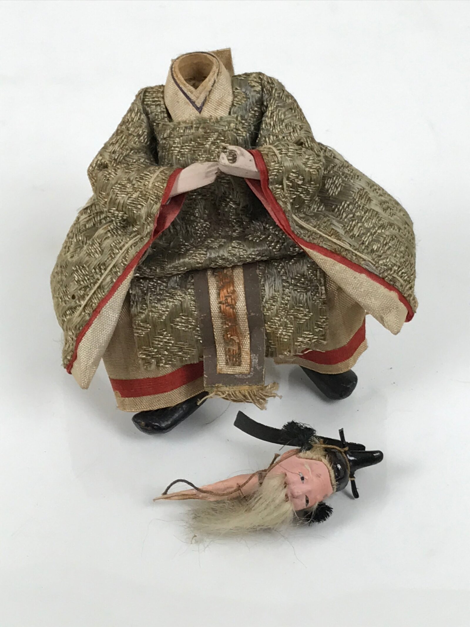 Antique Japanese Hina Doll Ningyo Old Guard Girls Day Ohinasama Silk Wood ID667