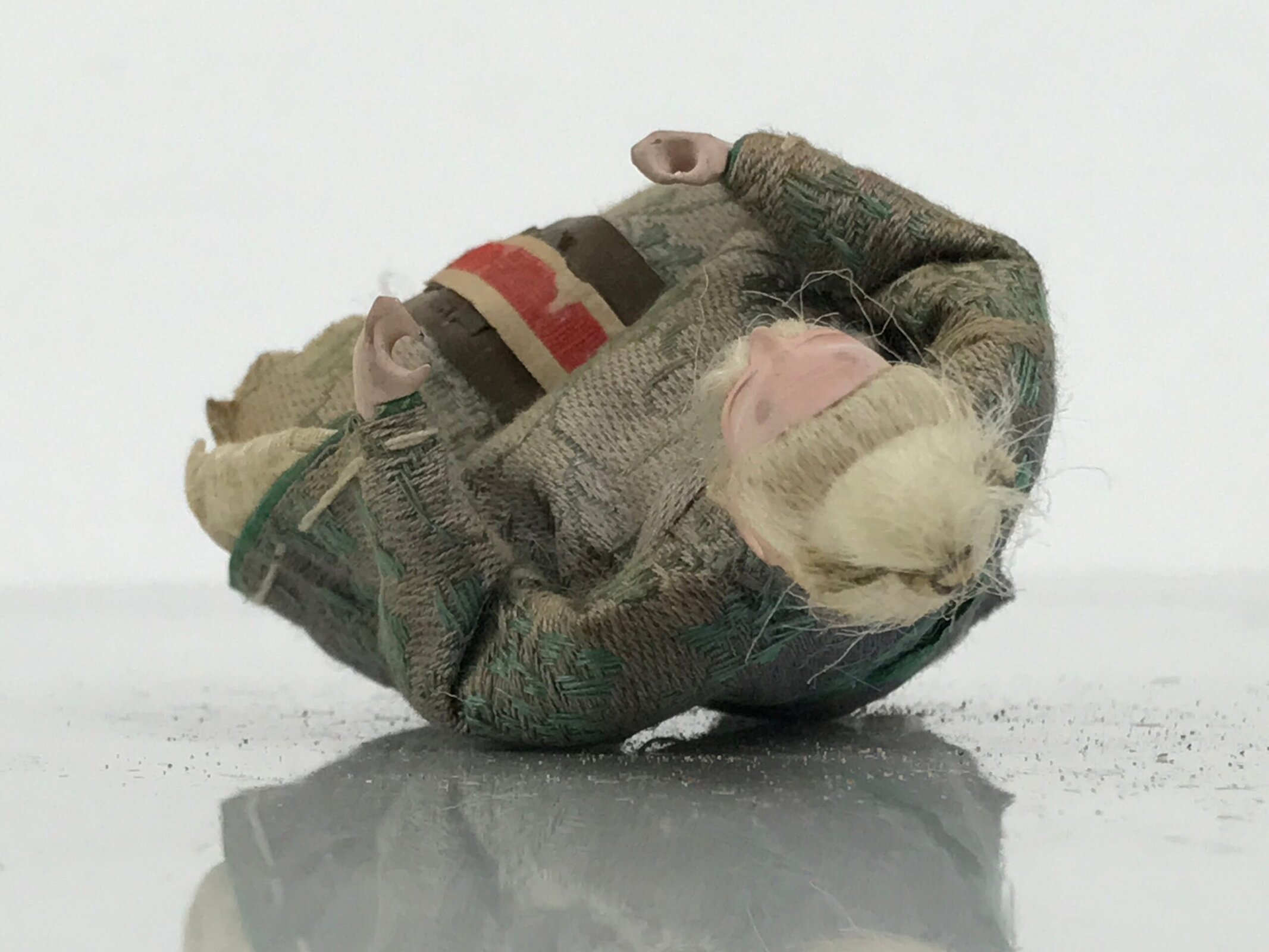 Antique Japanese Hina Doll Ningyo Old Guard Girls Day Ohinasama Silk Wood ID670