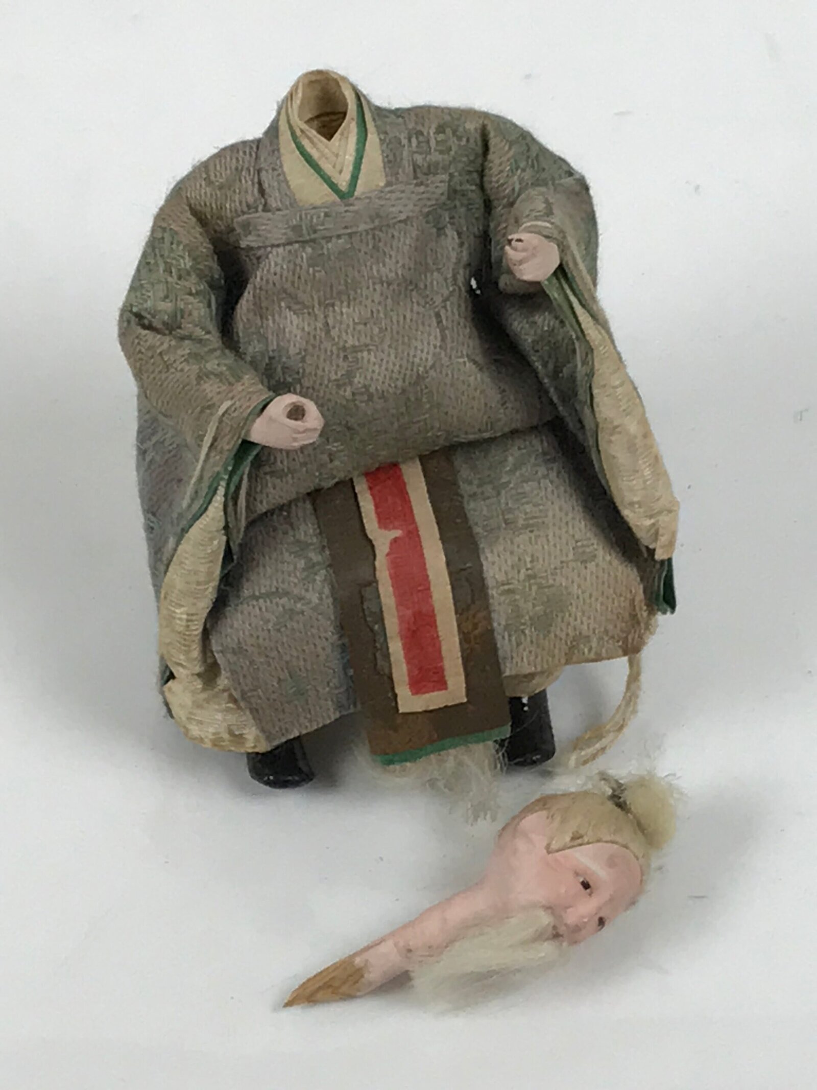 Antique Japanese Hina Doll Ningyo Old Guard Girls Day Ohinasama Silk Wood ID670
