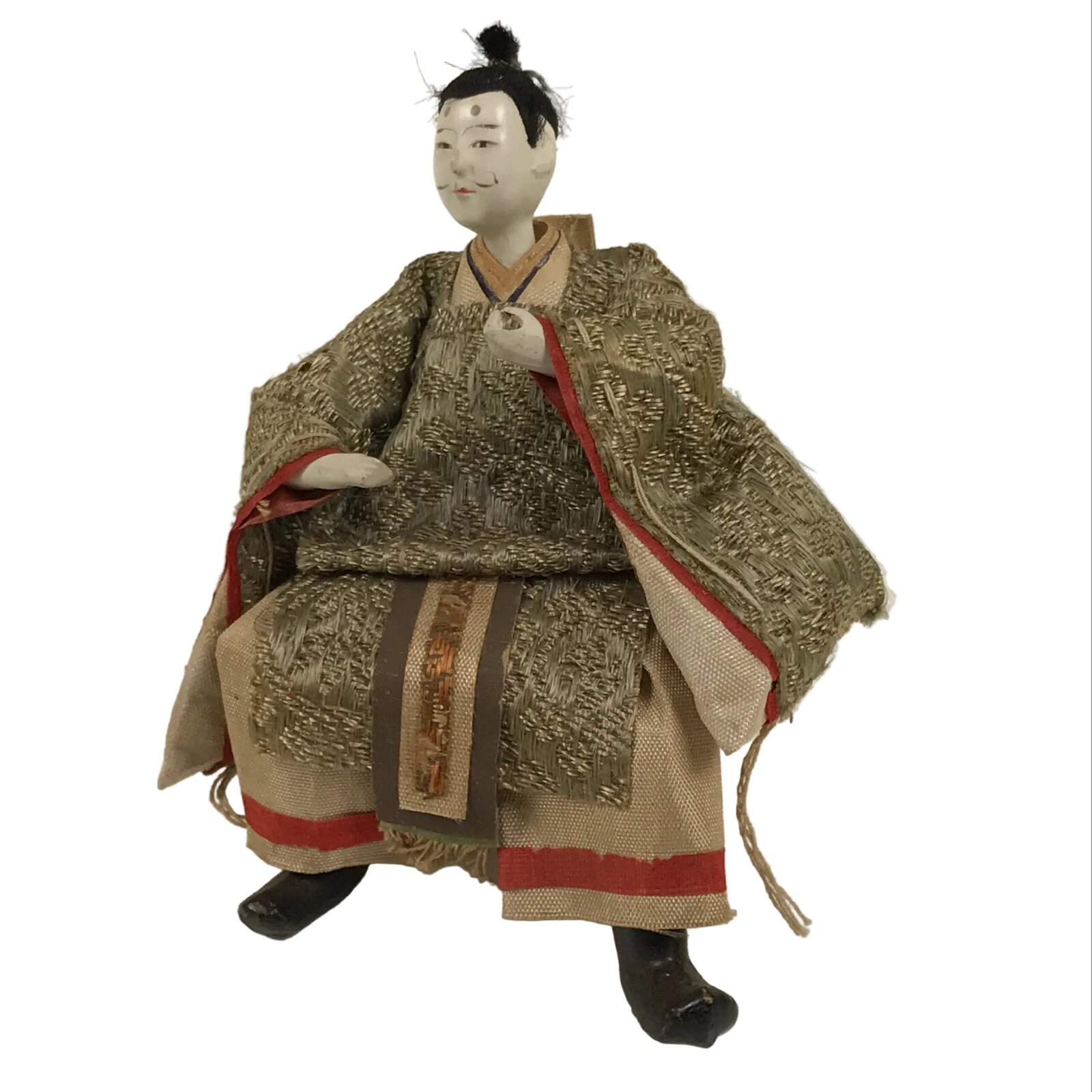 Antique Japanese Hina Doll Ningyo Young Guard Girls Day Ohinasama Silk ID668