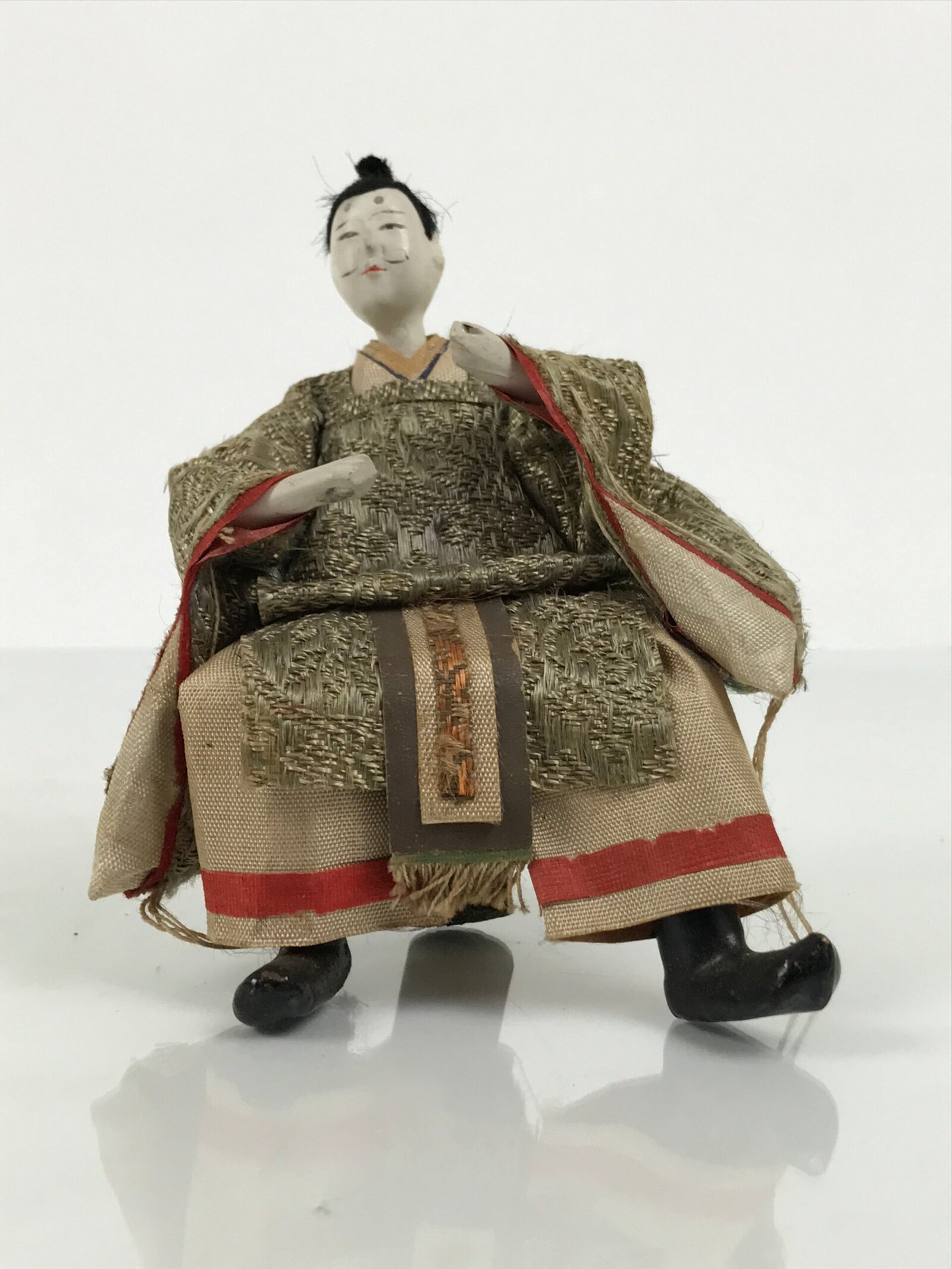Antique Japanese Hina Doll Ningyo Young Guard Girls Day Ohinasama Silk ID668