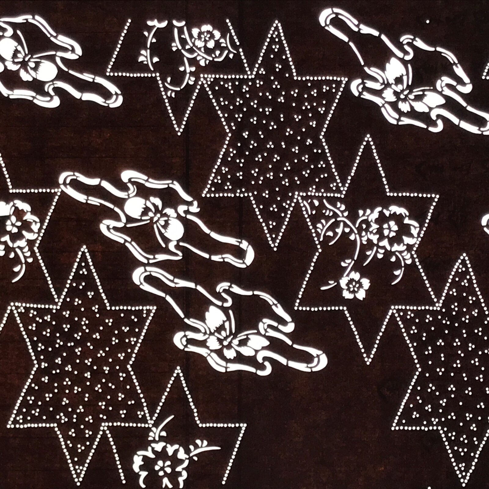 Antique Japanese Ise Katagami Paper Kimono Stencil Cherry Blossom Butterfly A847