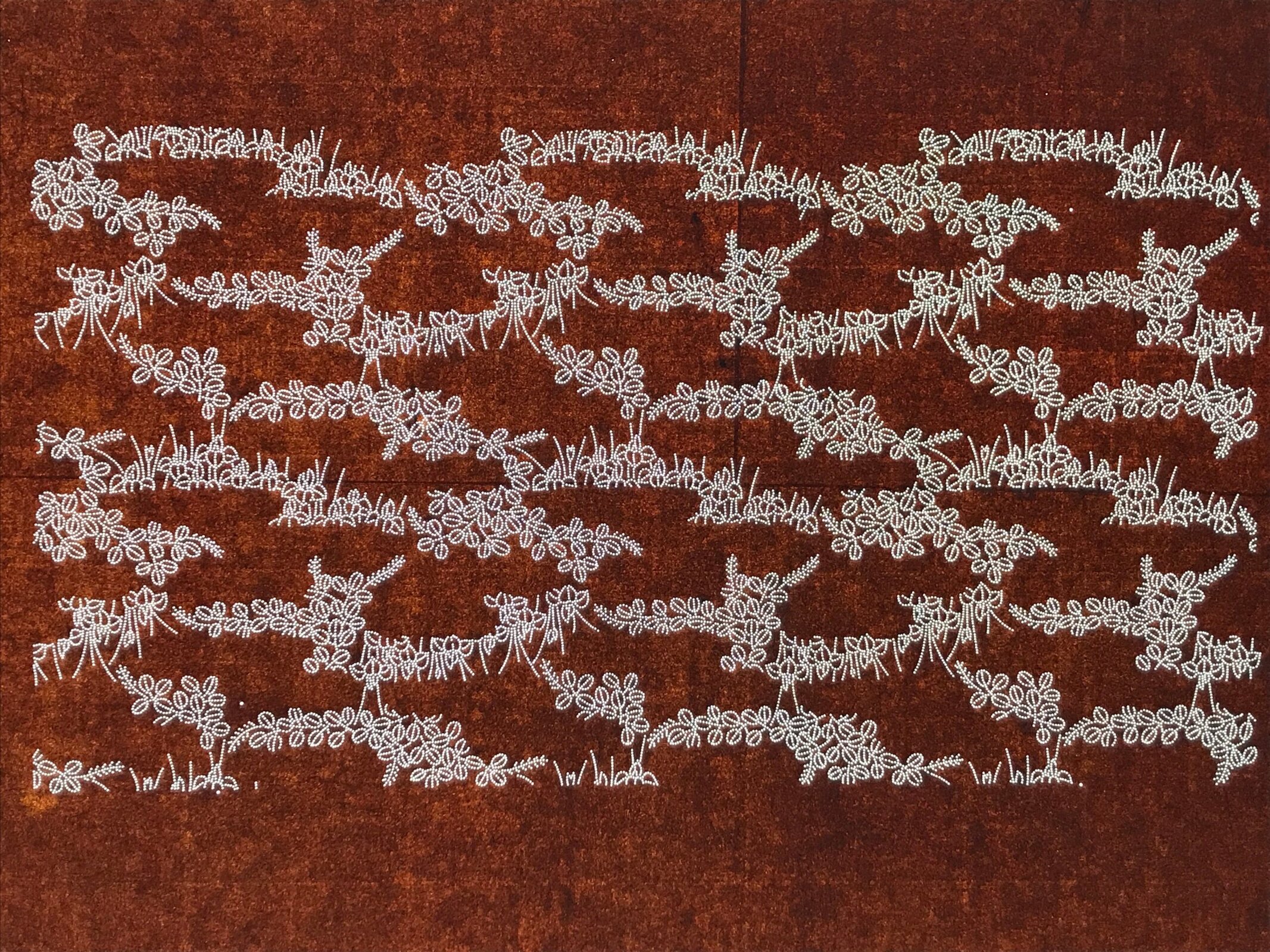 Antique Japanese Ise Katagami Paper Kimono Stencil Hagi Leaves Autumn Motif A748