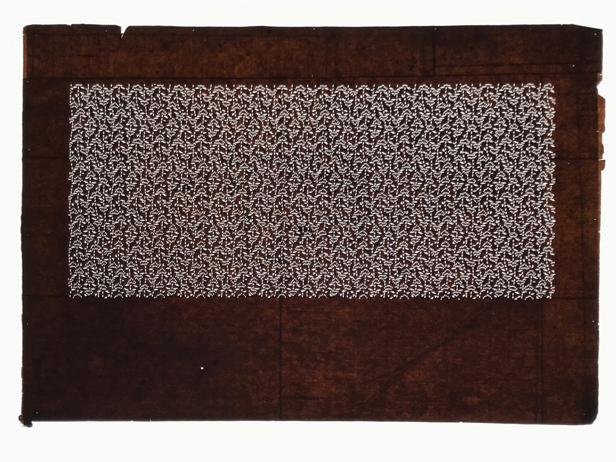 Antique Japanese Ise Katagami Paper Kimono Stencil Katazome Floral Leaf A874