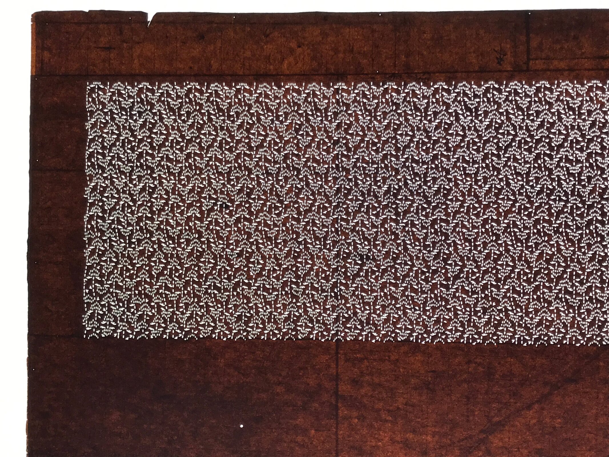 Antique Japanese Ise Katagami Paper Kimono Stencil Katazome Floral Leaf A874