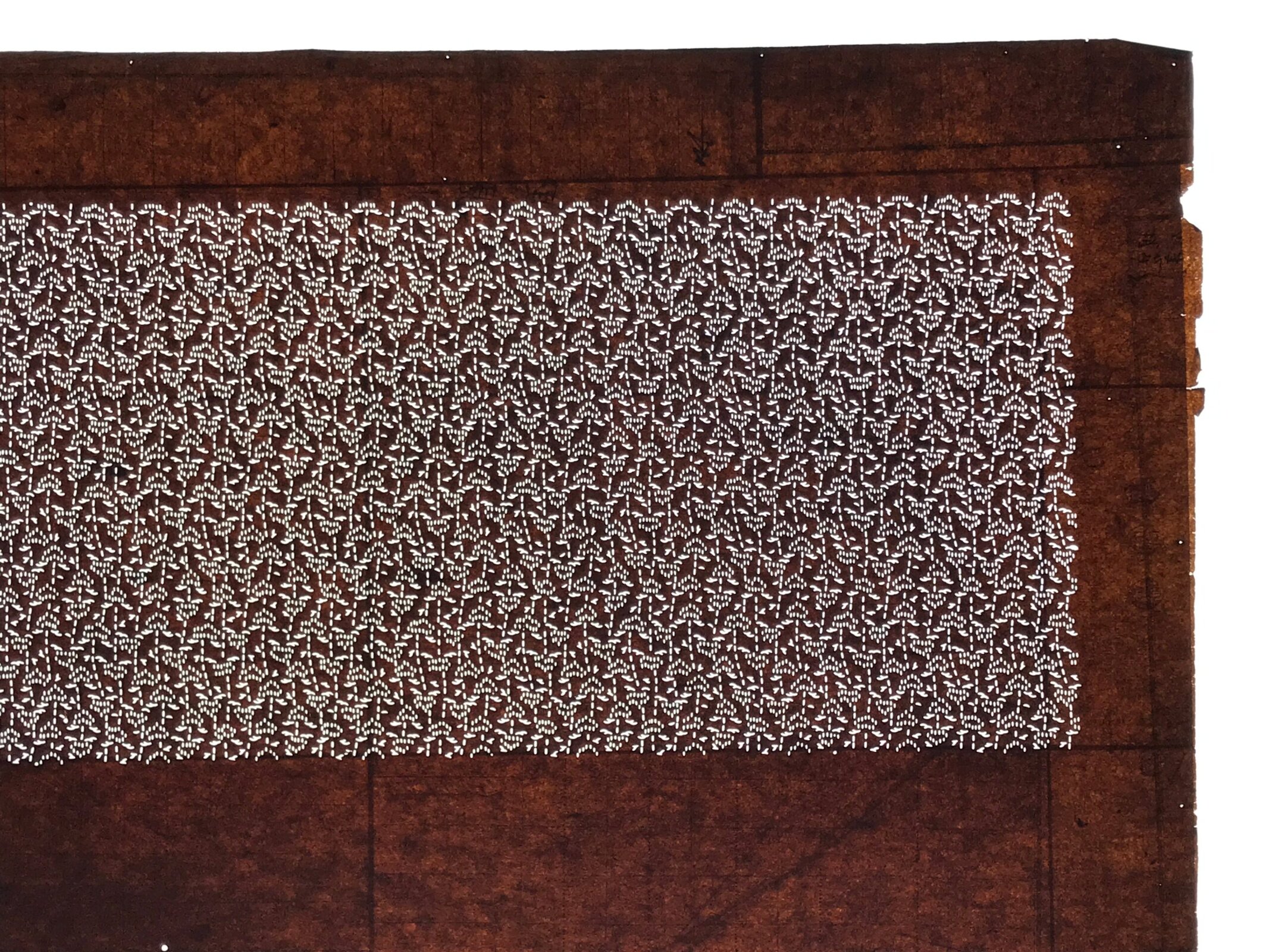 Antique Japanese Ise Katagami Paper Kimono Stencil Katazome Floral Leaf A874