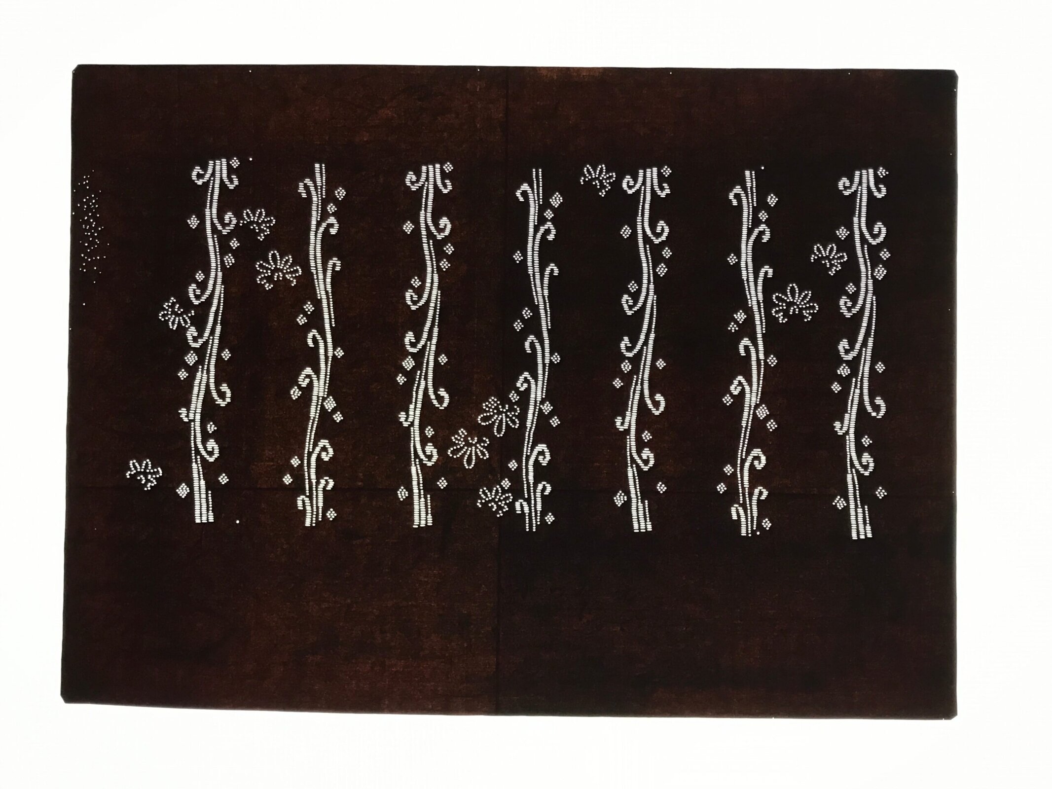 Antique Japanese Ise Katagami Paper Kimono Stencil Katazome Floral Leaves A865